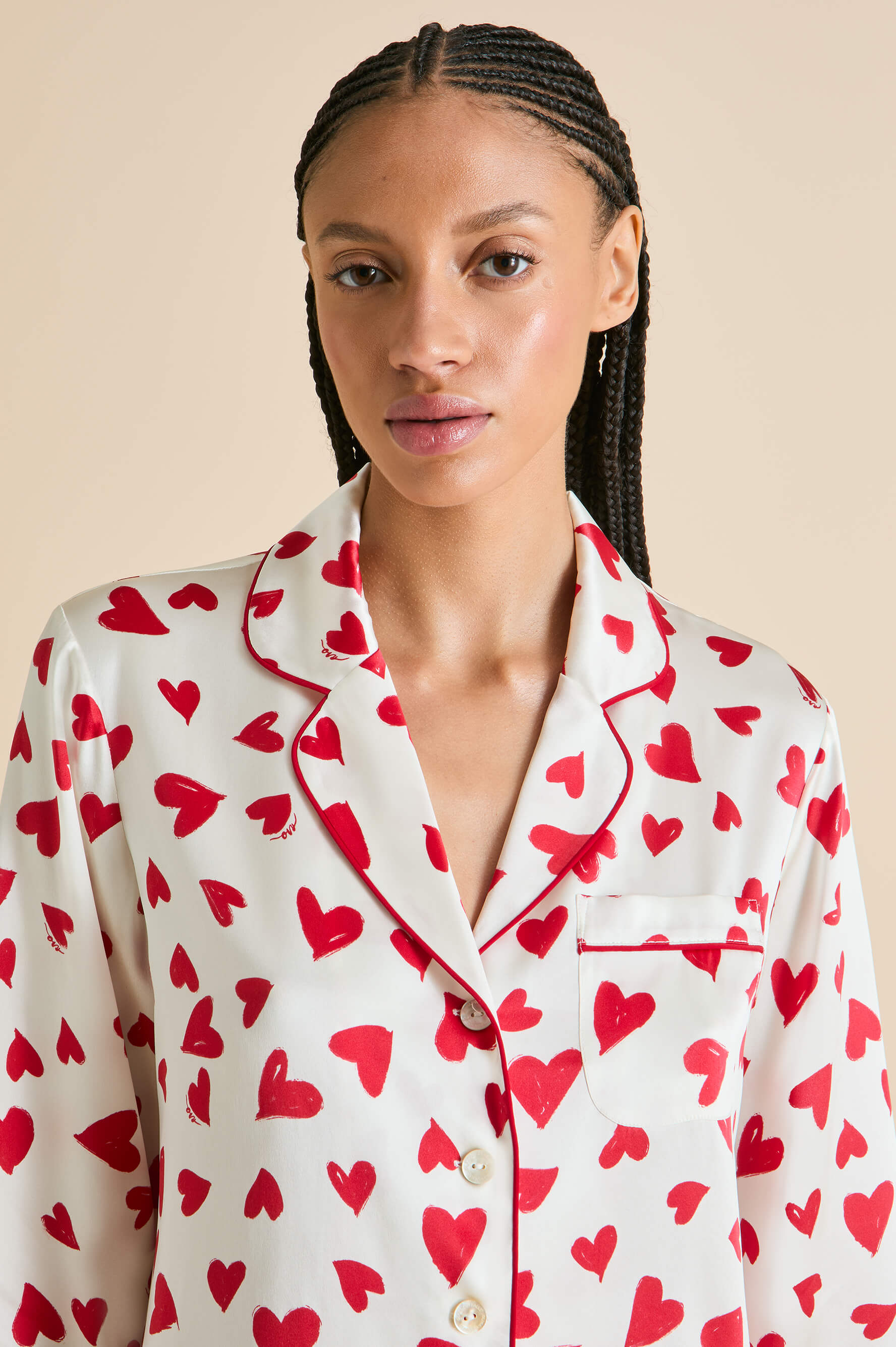 Lila Amore Red Heart Pyjamas in Silk Satin