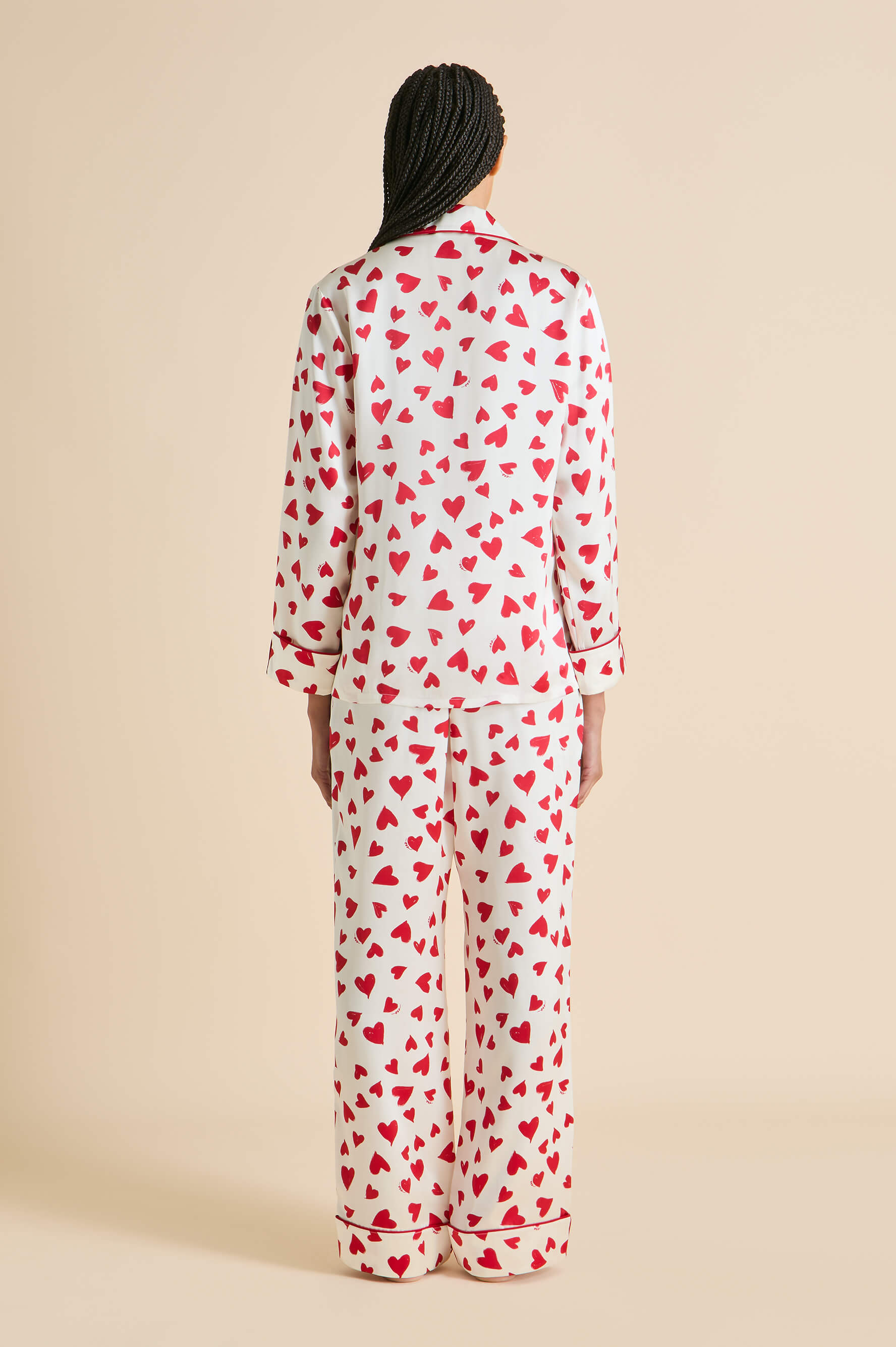 Lila Amore Red Heart Pyjamas in Silk Satin