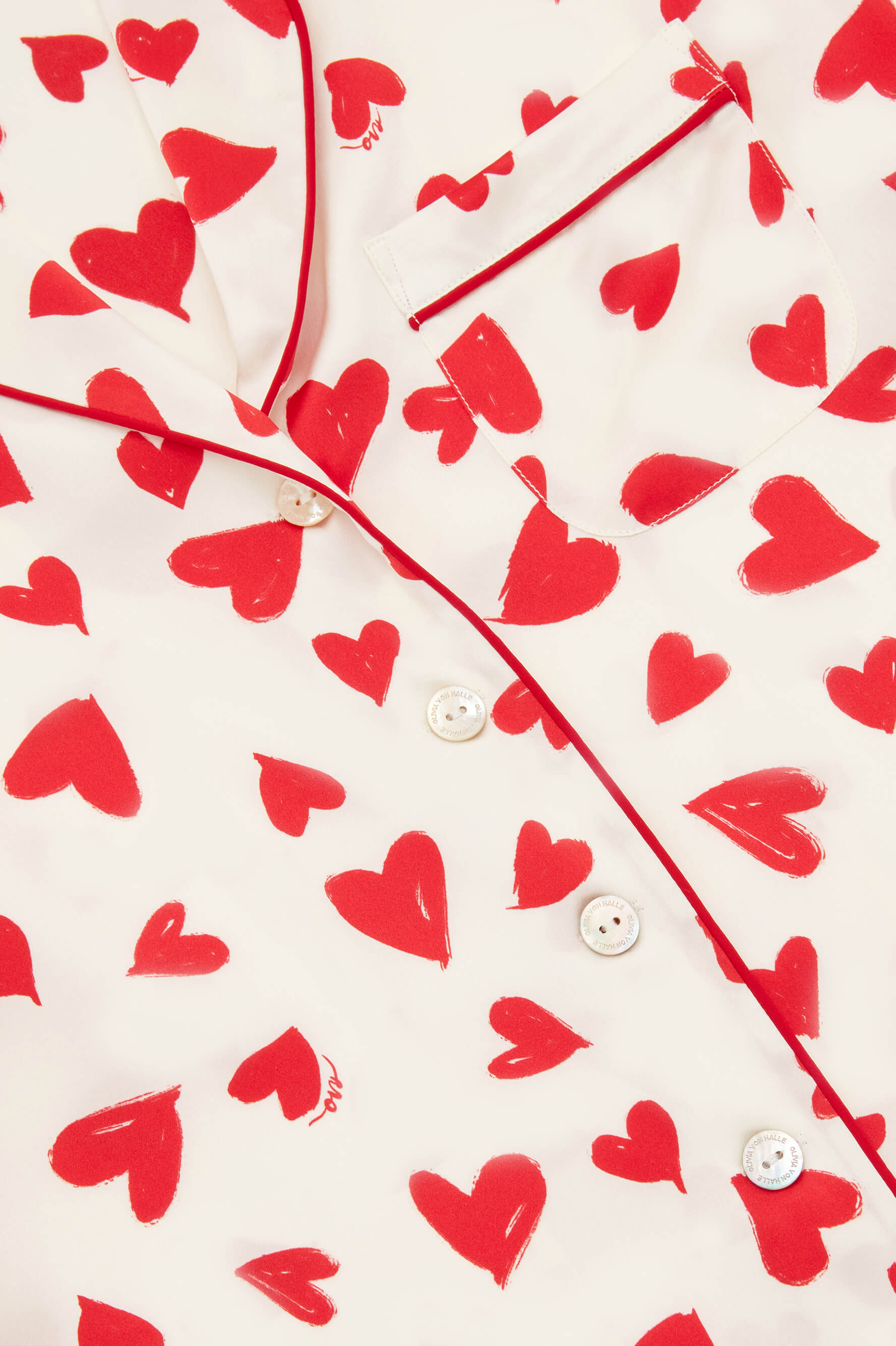 Lila Amore Red Heart Pyjamas in Silk Satin