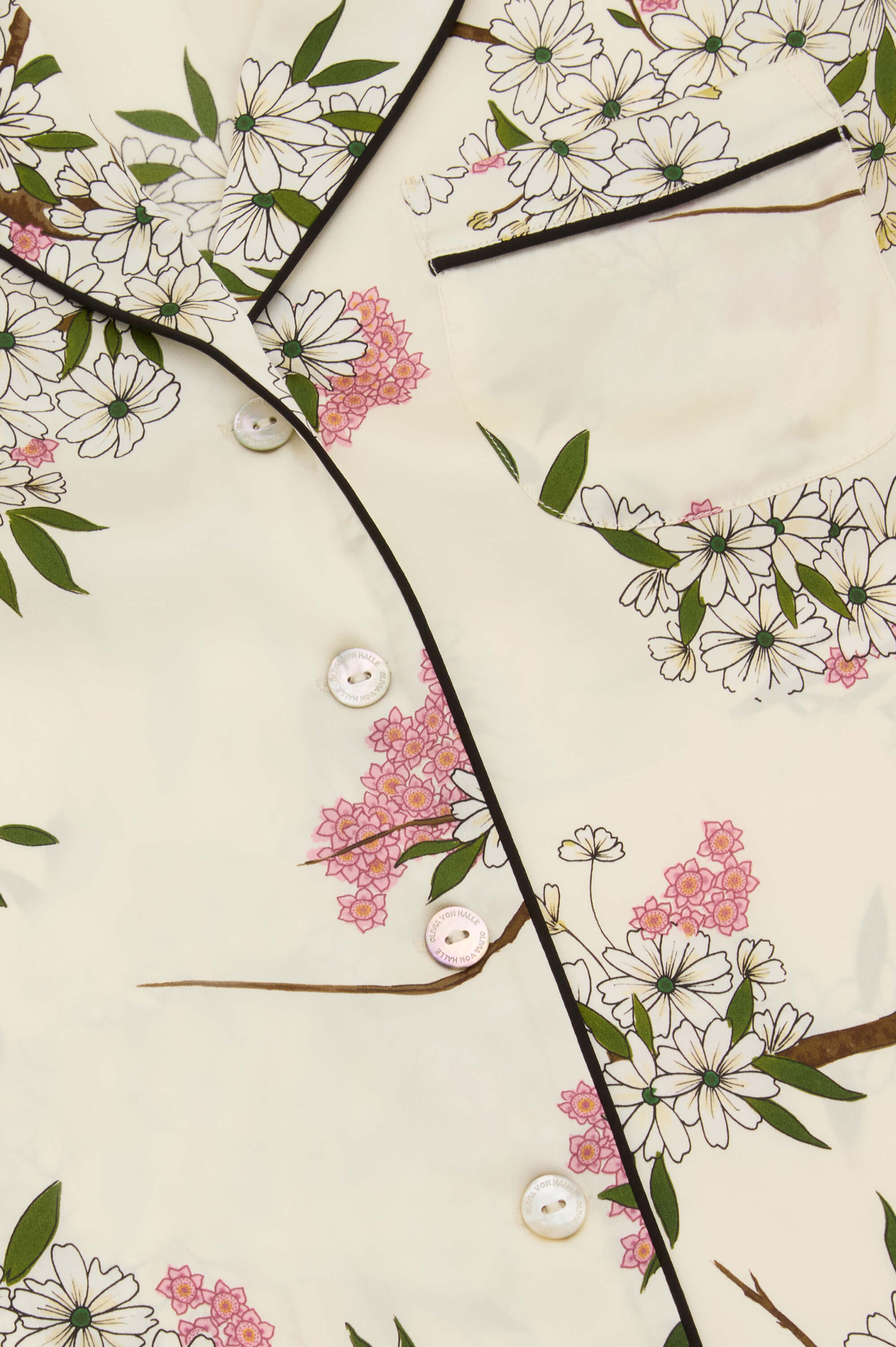 Lila Ana Ivory Blossom Pyjamas in Silk Satin