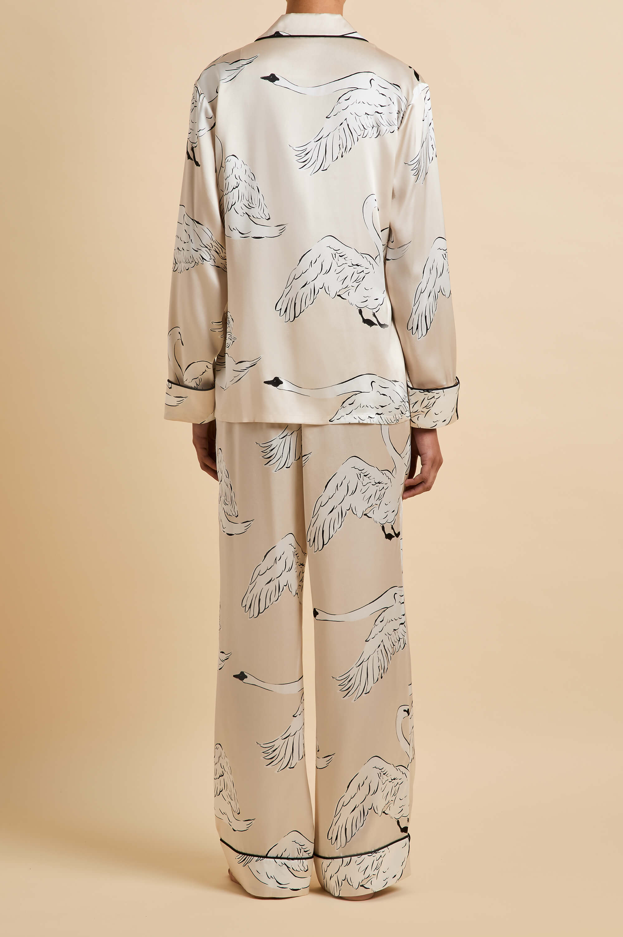 Lila Blanca Cream Swan Pyjamas in Silk Satin