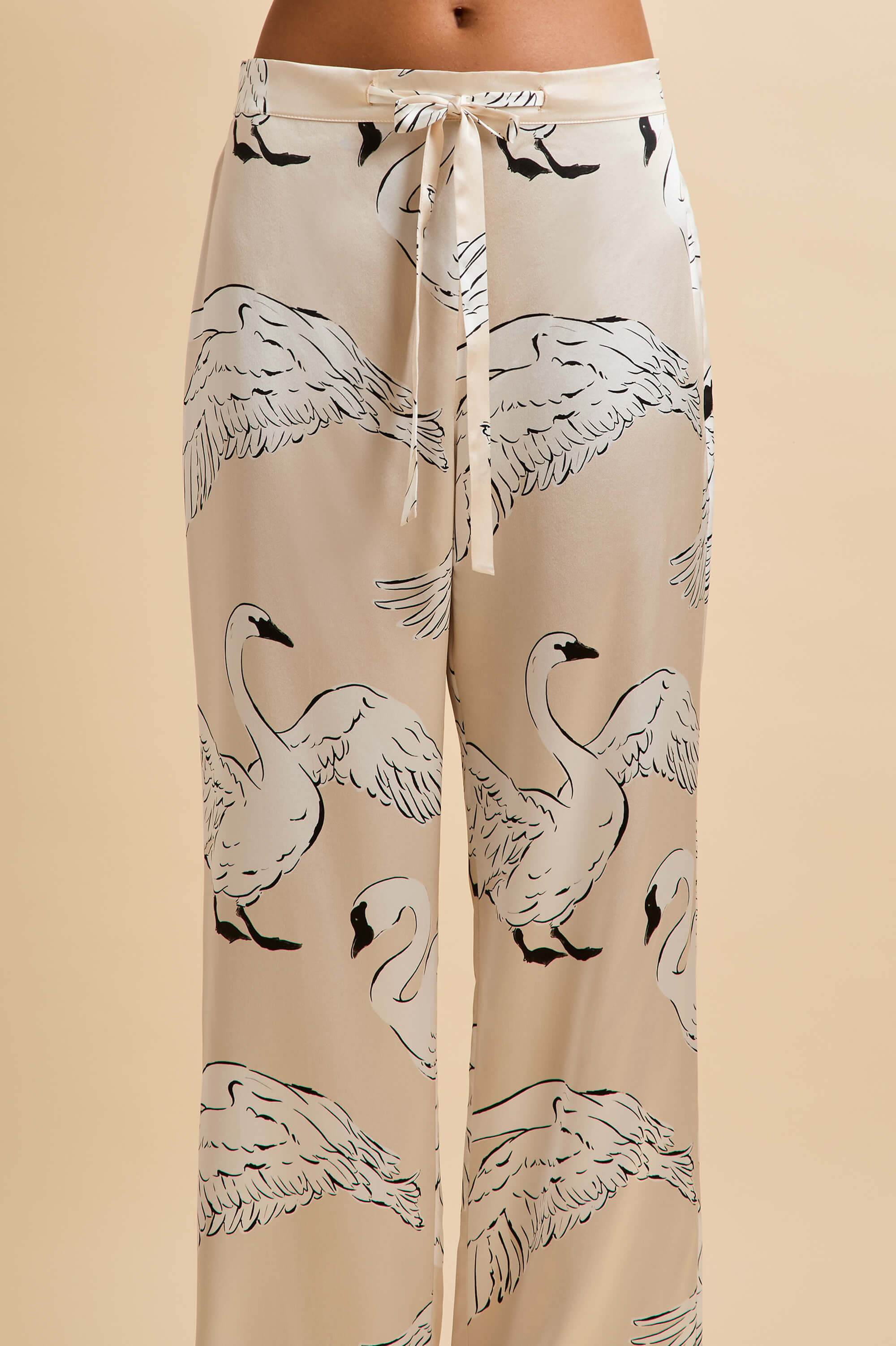 Lila Blanca Cream Swan Pyjamas in Silk Satin