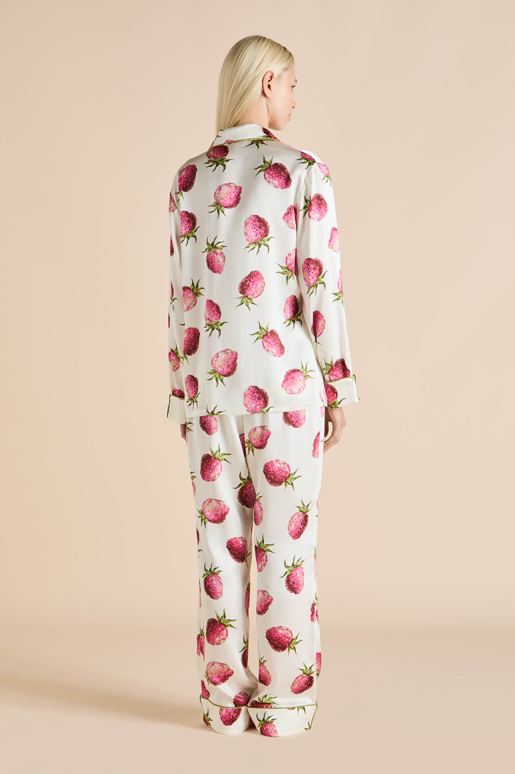 Lila Blythe Ivory Strawberry Pyjamas in Silk Satin