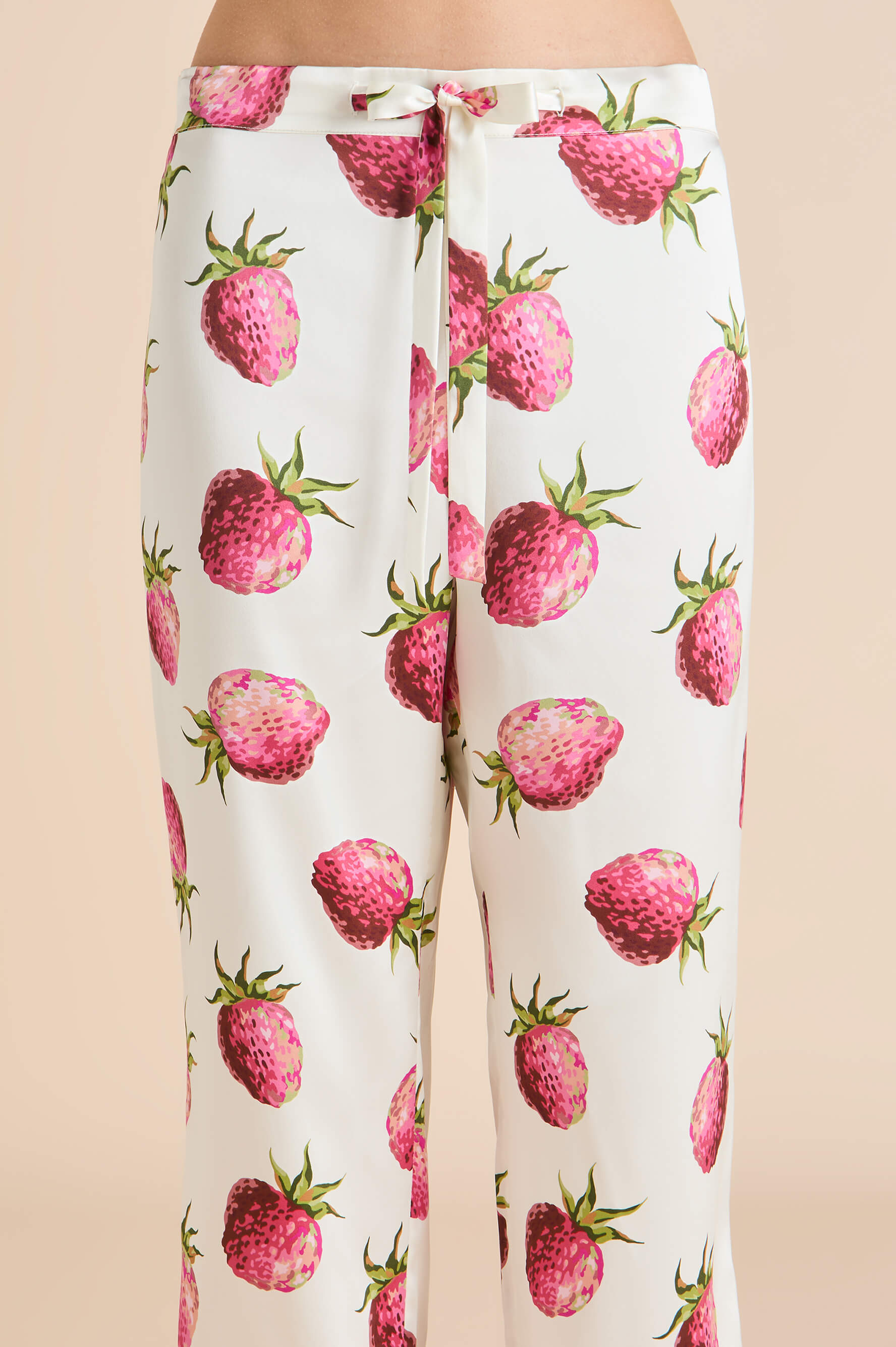 Lila Blythe Ivory Strawberry Pyjamas in Silk Satin