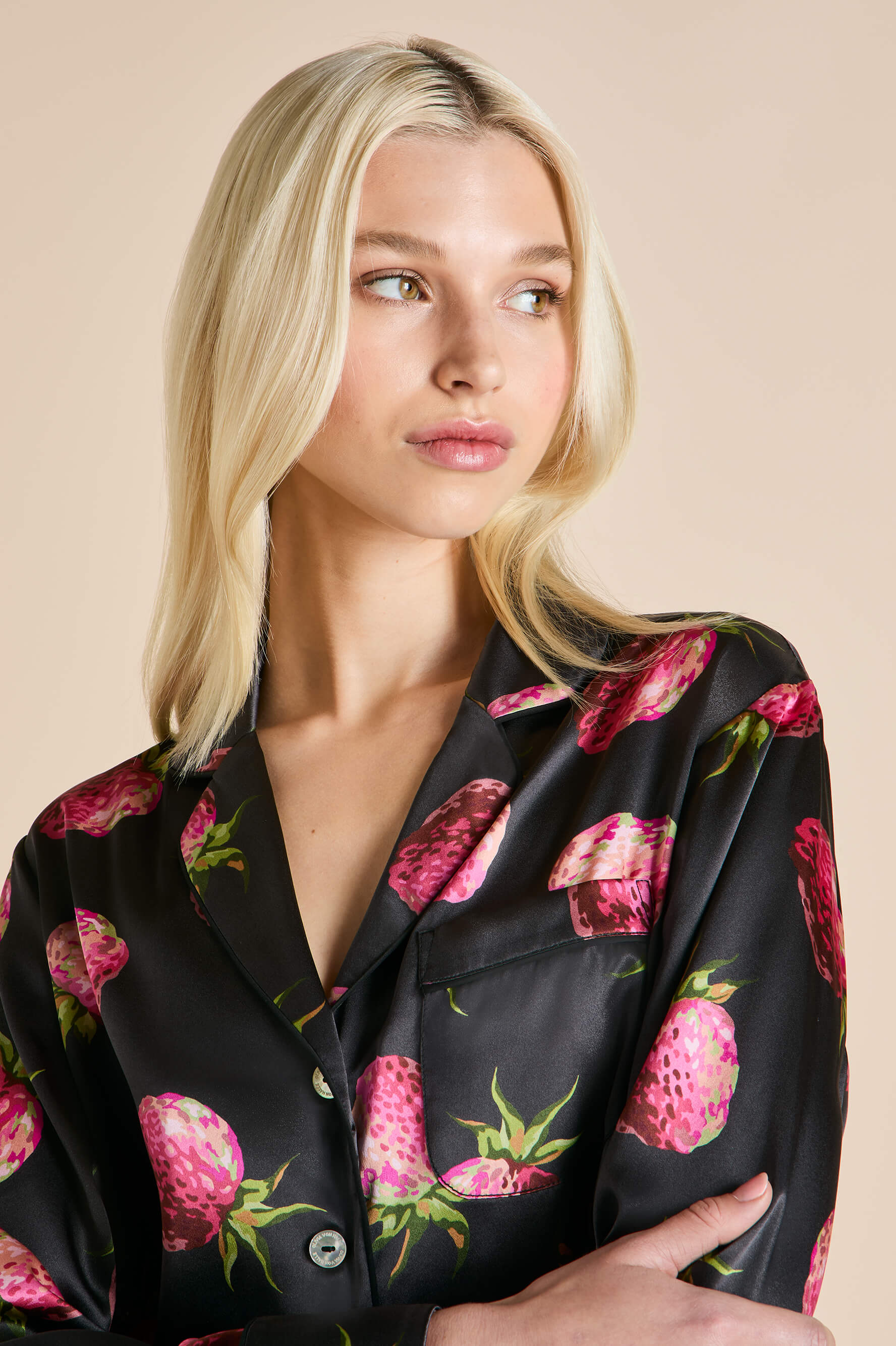 Lila Brigham Black Strawberry Pyjamas in Silk Satin