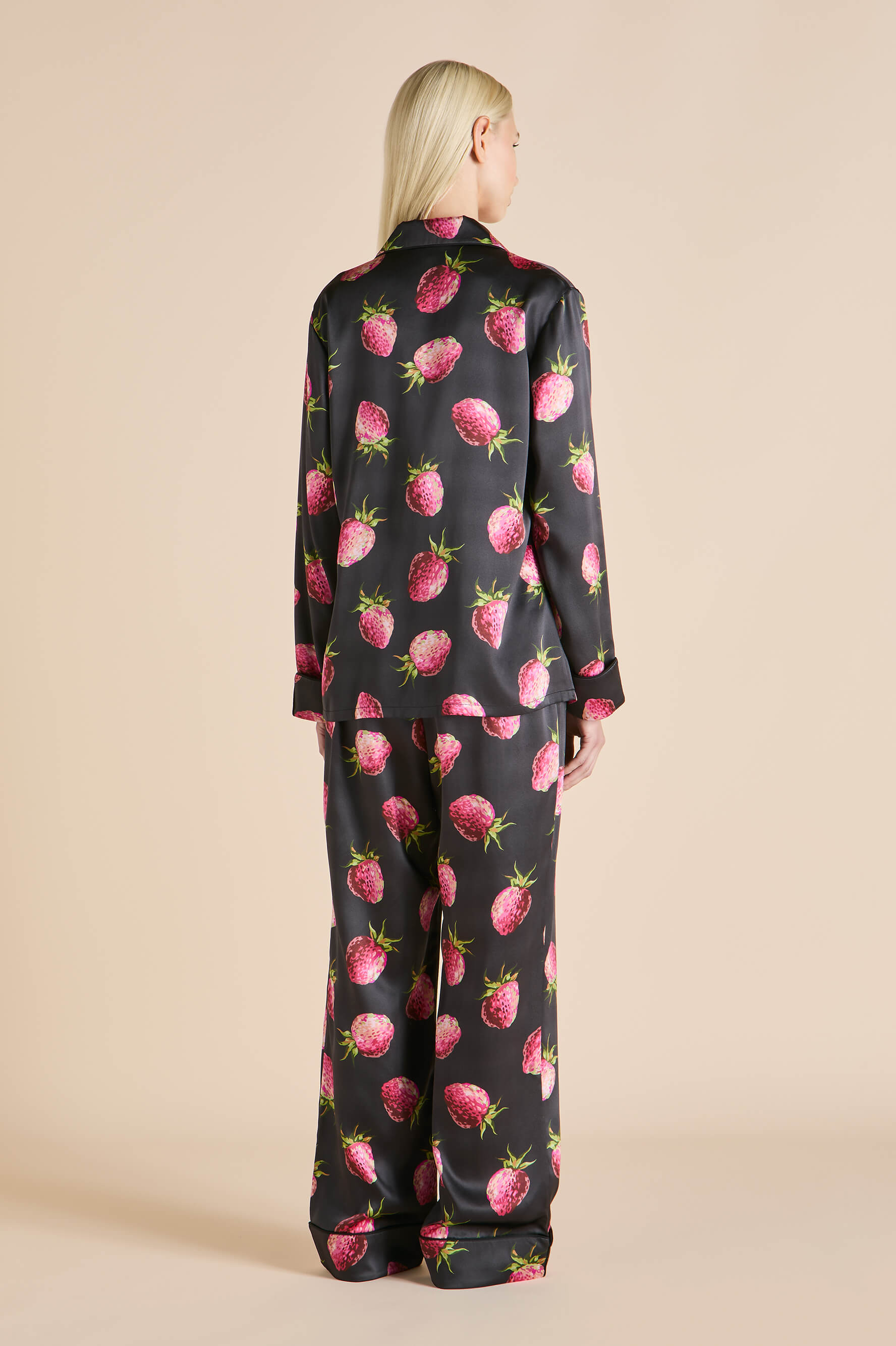 Lila Brigham Black Strawberry Pyjamas in Silk Satin