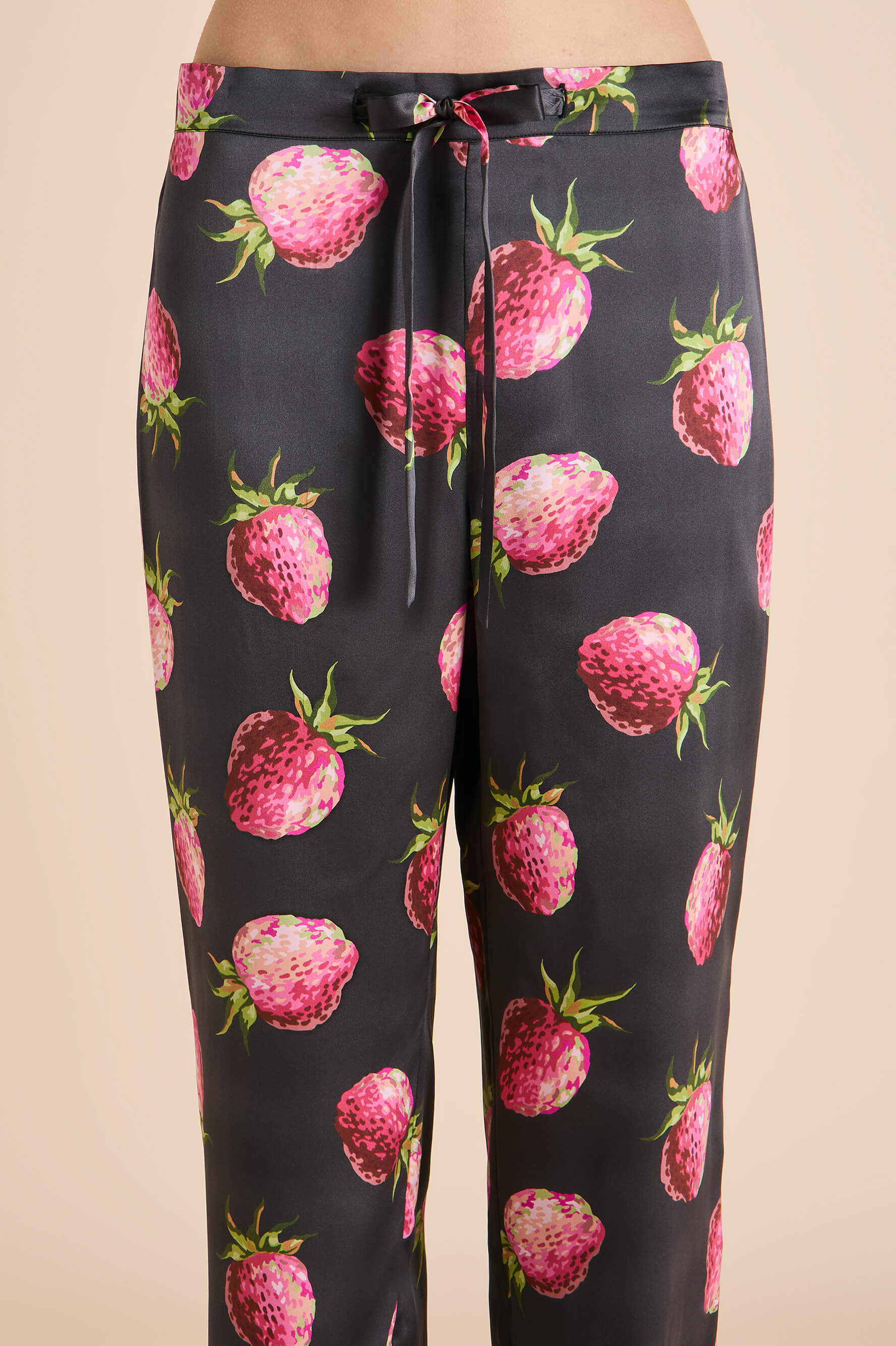 Lila Brigham Black Strawberry Pyjamas in Silk Satin