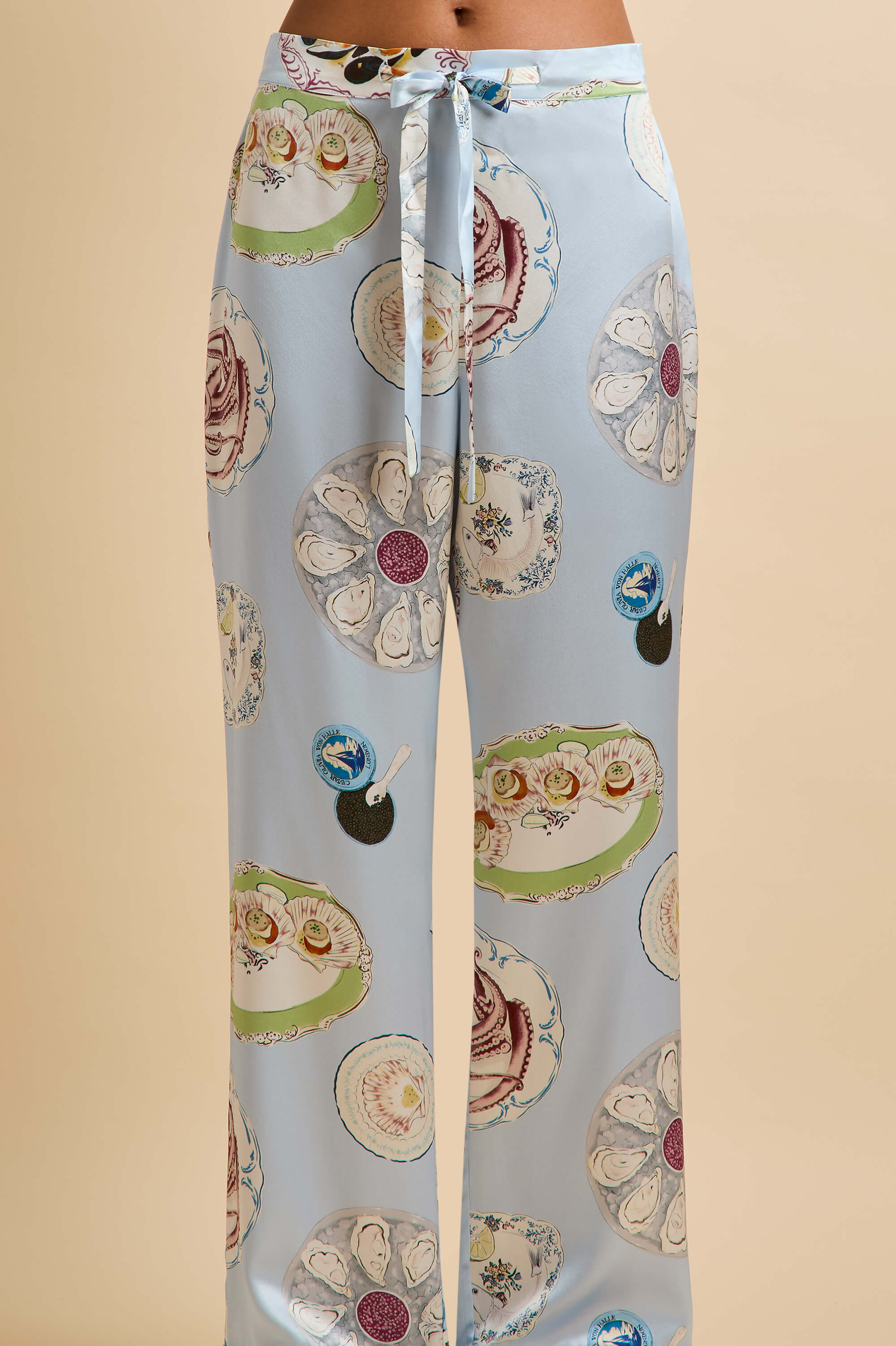 Lila Cadiz Blue Seafood Pyjamas in Silk Satin