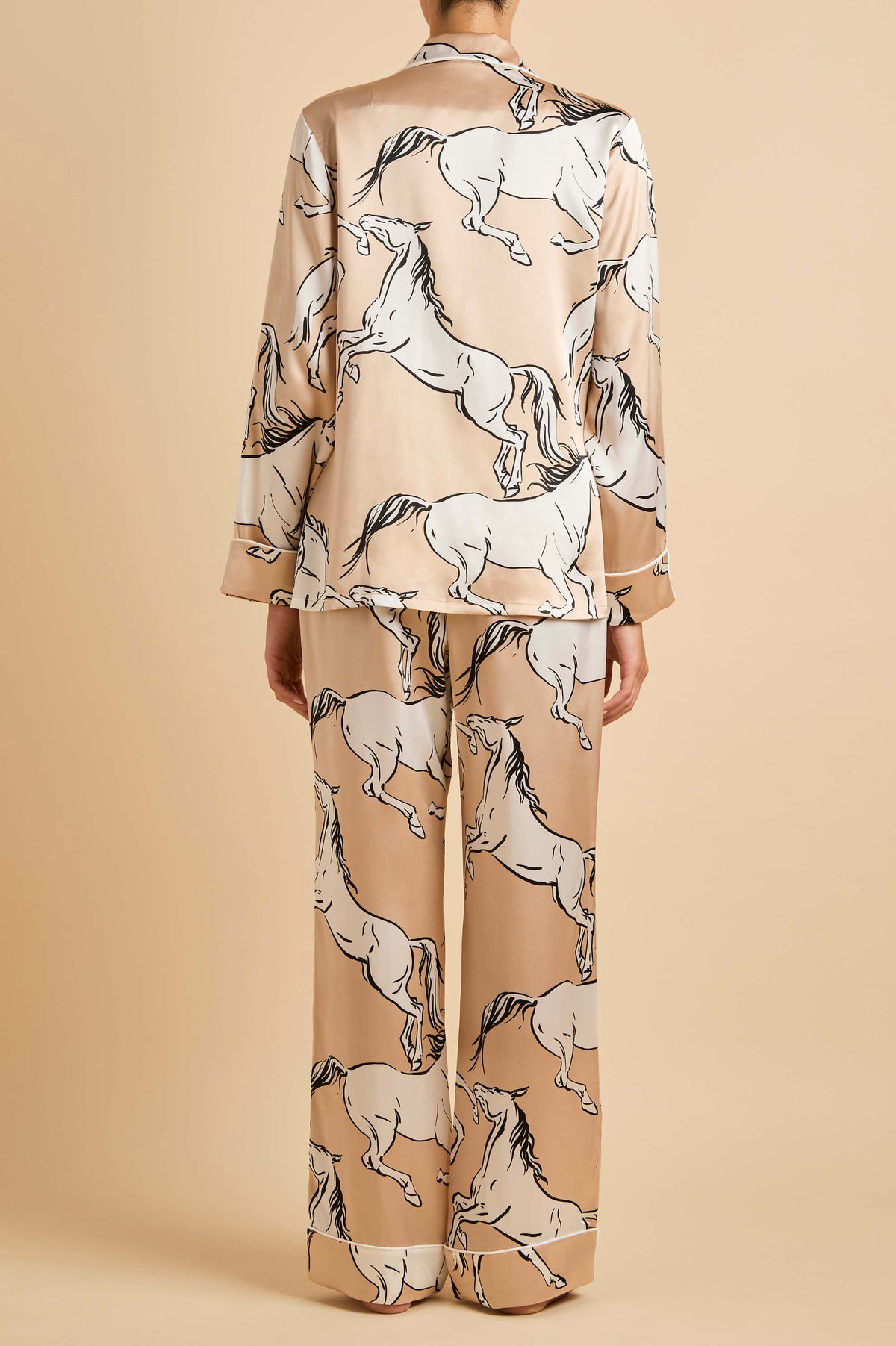 Lila Camora Cream Horse Pyjamas in Silk Satin