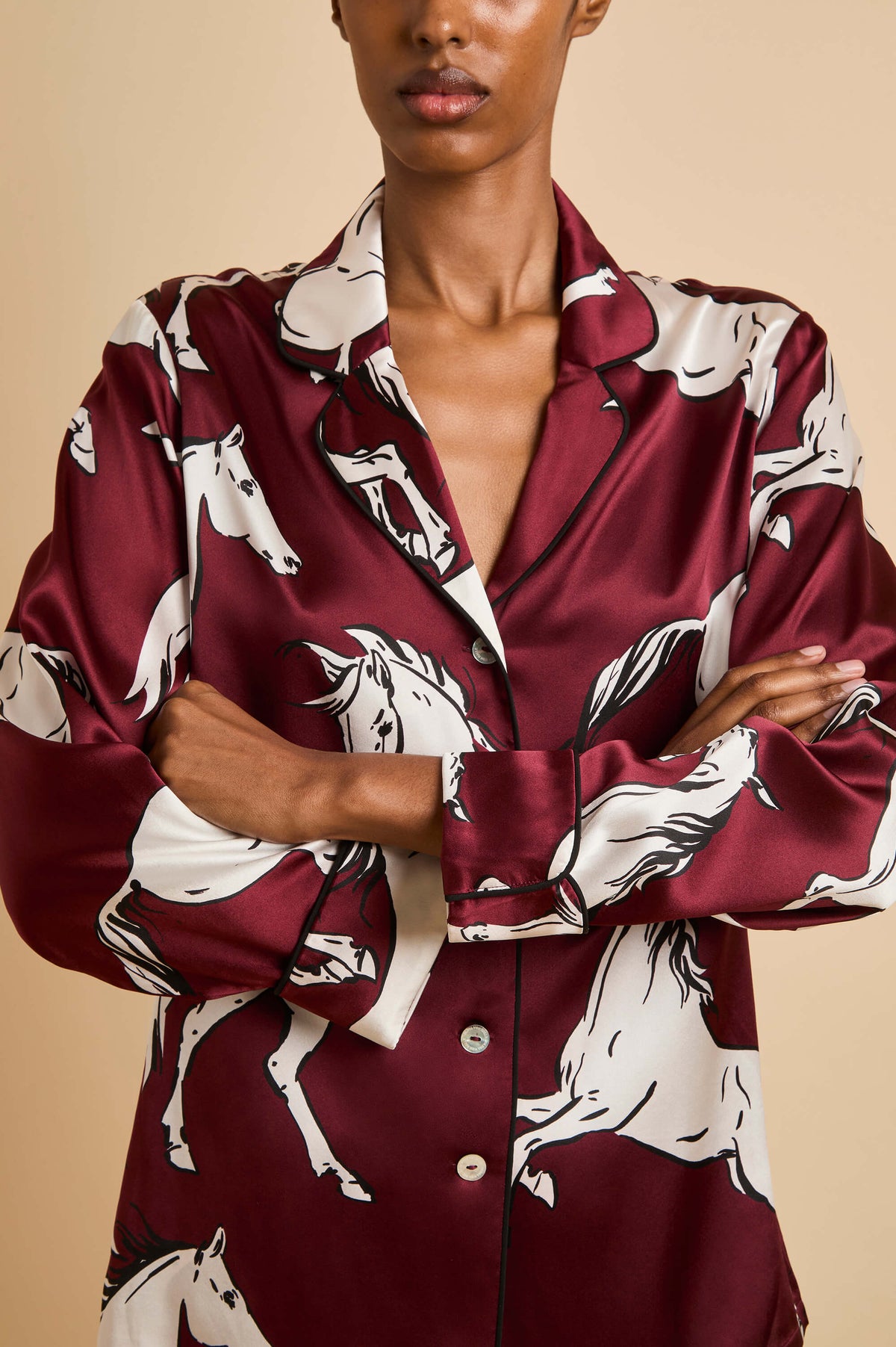 Lila Carmine Red Horse Pyjamas in Silk Satin