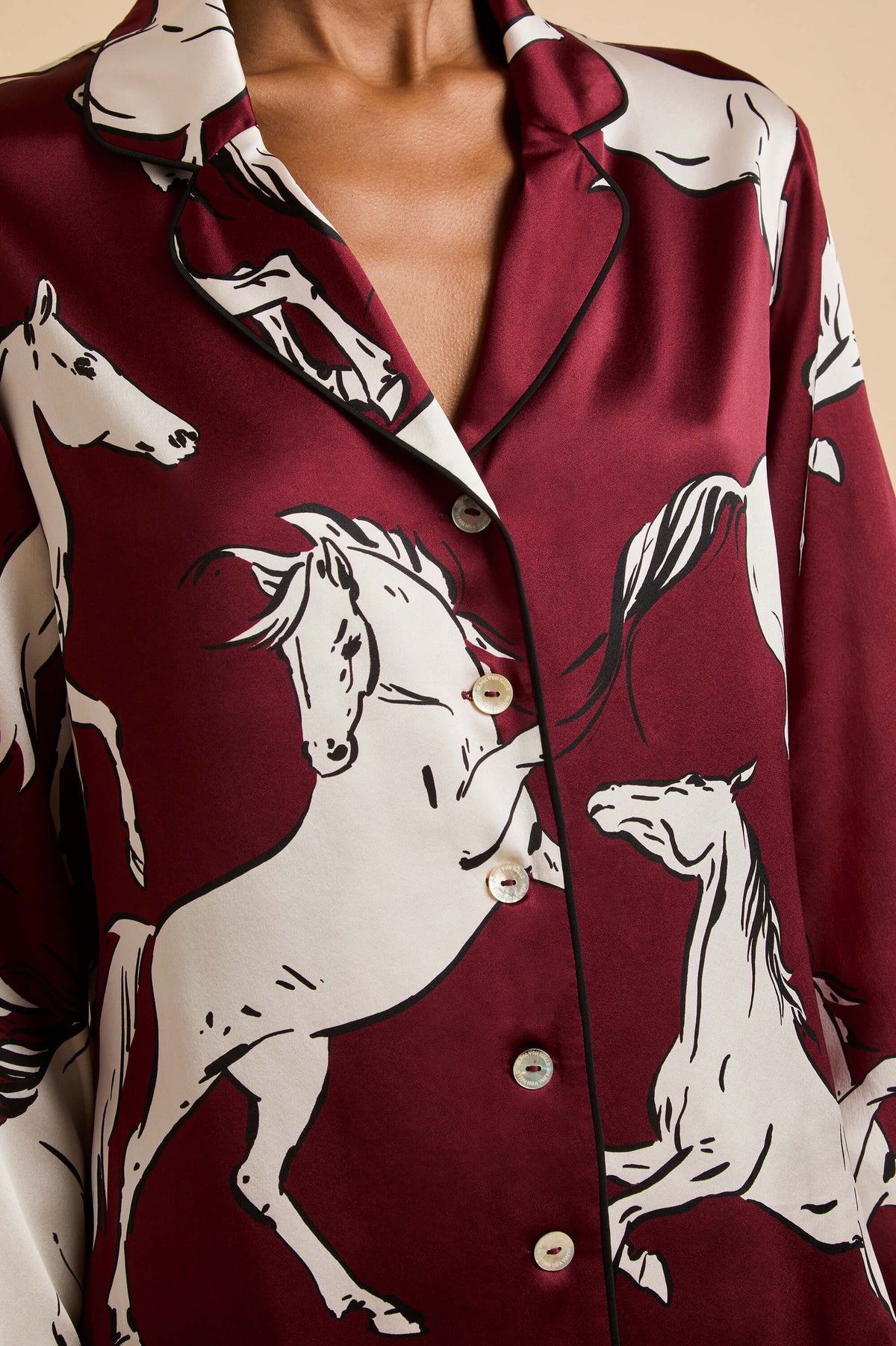 Lila Carmine Red Horse Pyjamas in Silk Satin