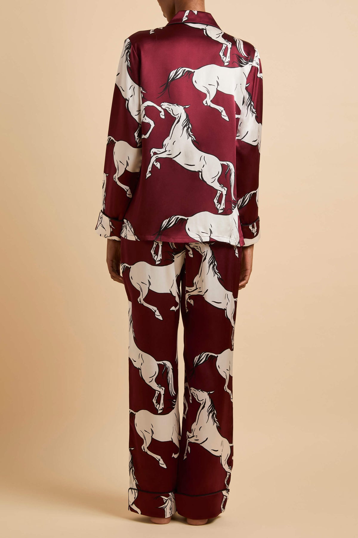 Lila Carmine Red Horse Pyjamas in Silk Satin
