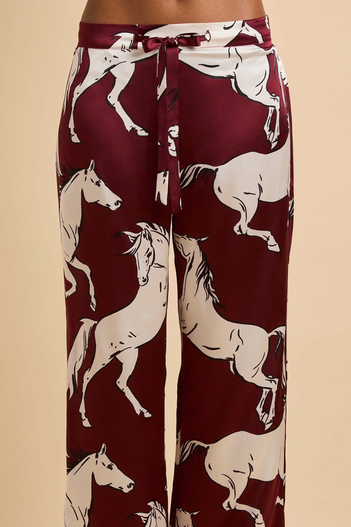 Lila Carmine Red Horse Pyjamas in Silk Satin