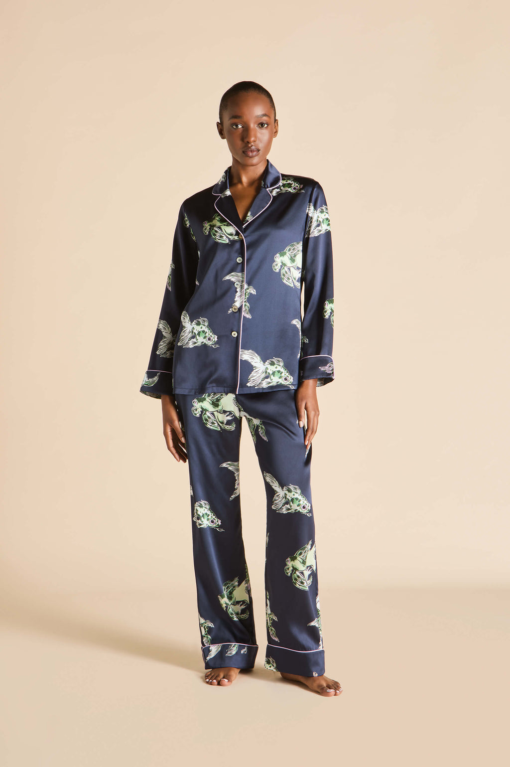 navy olivia von halle silk pajamas sale