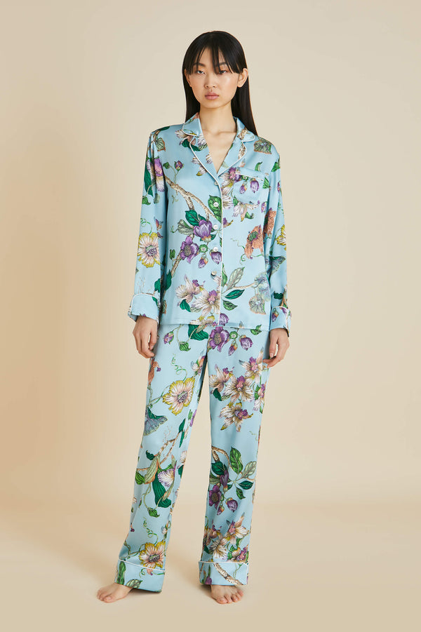 Lila Ceres Blue Floral Silk Satin Pyjamas