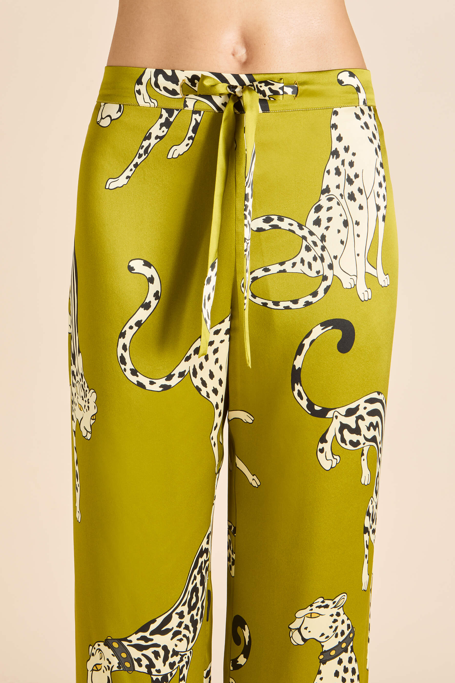Lila Chanson Green Leopard Pyjamas in Silk Satin