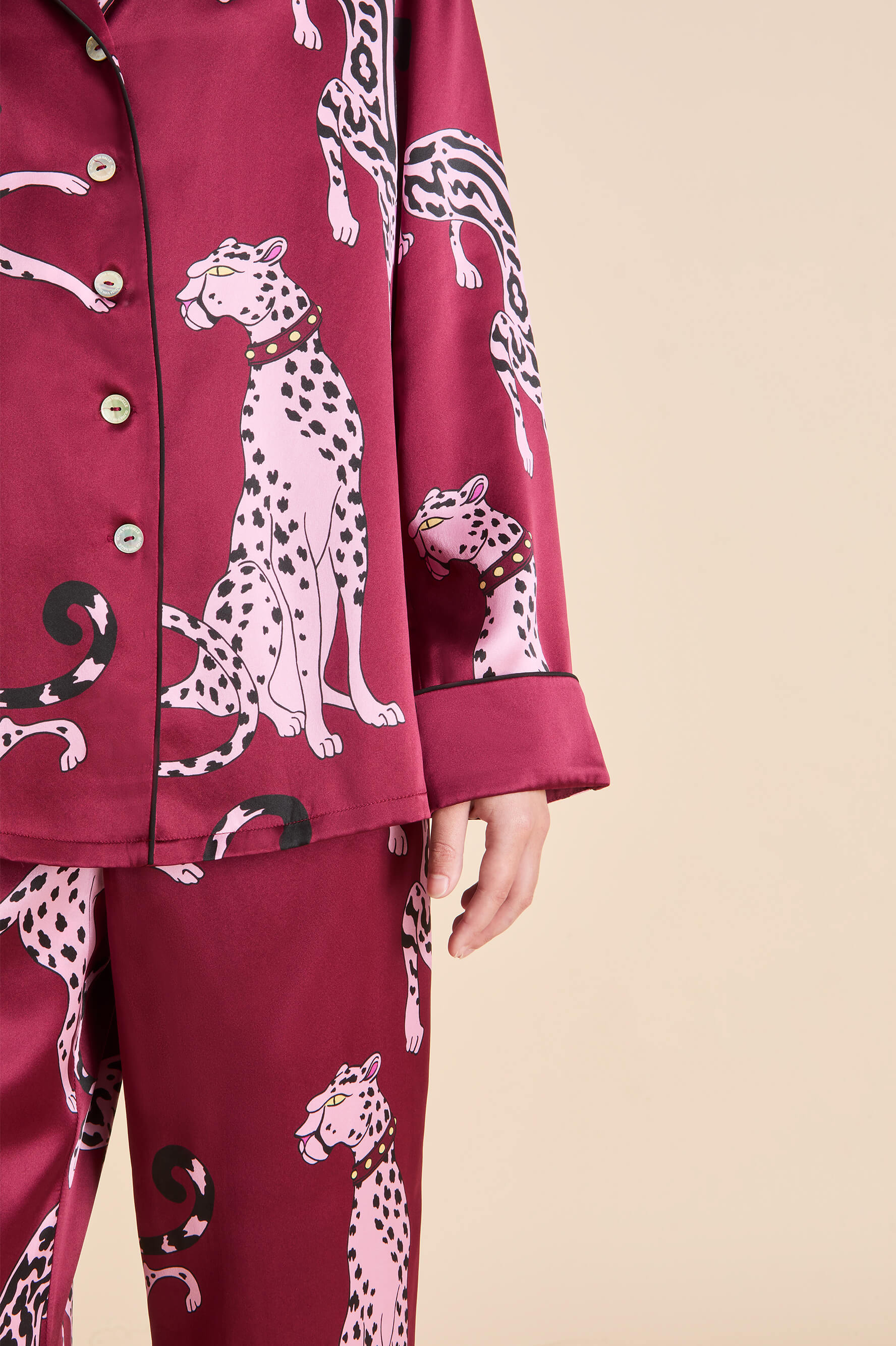 Lila Cherie Red Leopard Pyjamas in Silk Satin