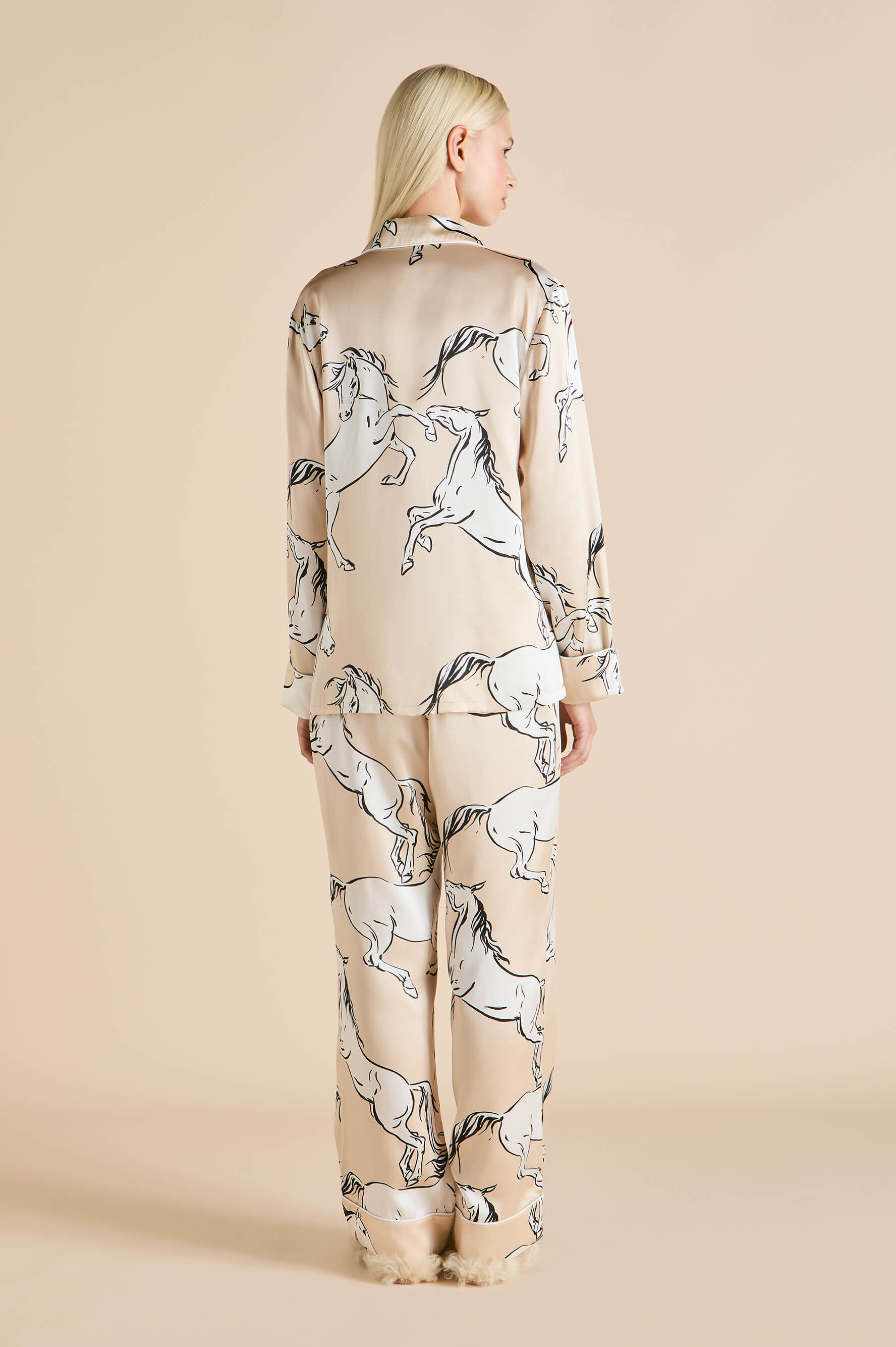 Lila Clementine Caramel Horse Pyjamas in Silk Satin | Olivia von Halle