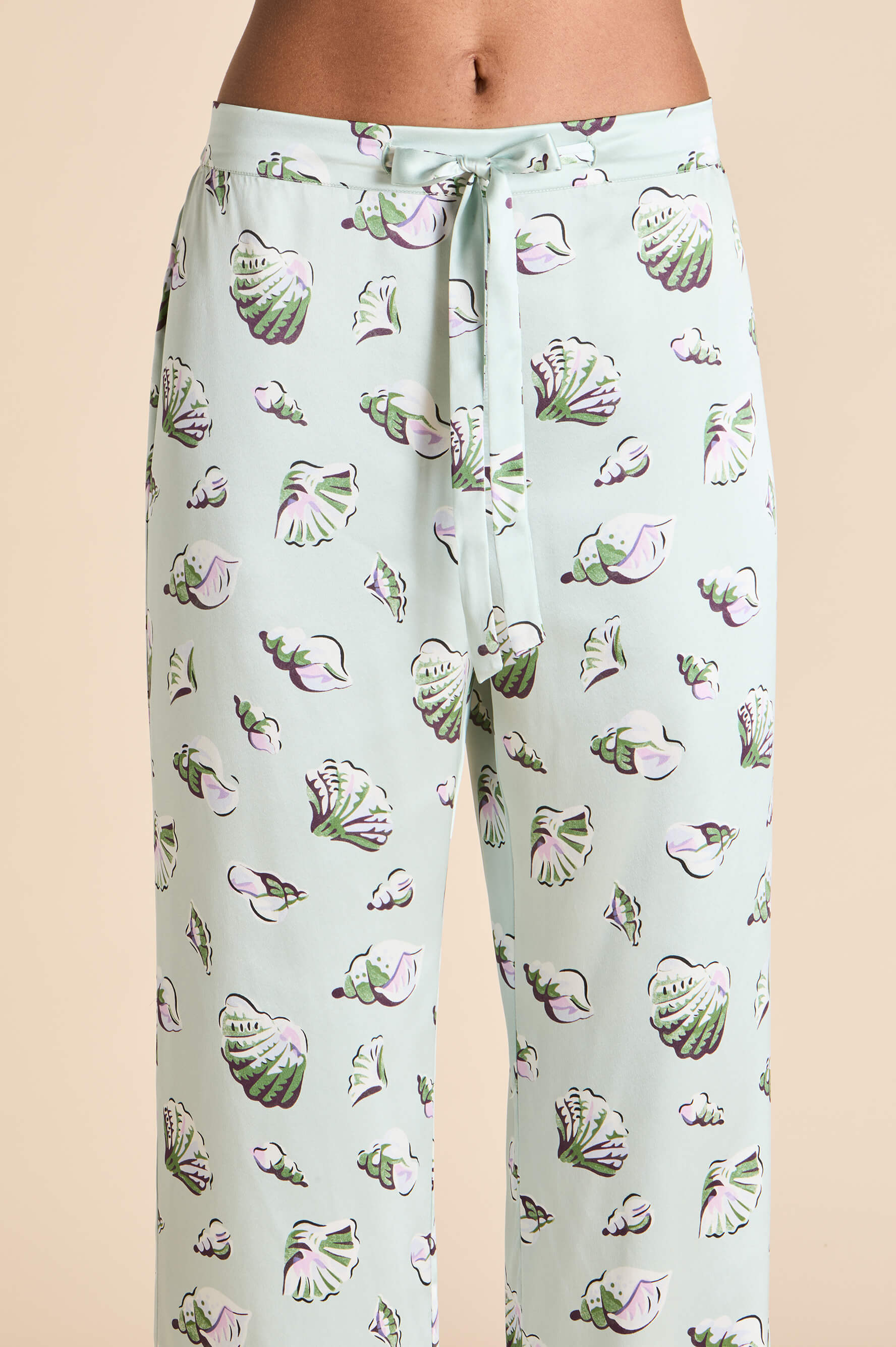 Lila Cowrie Blue Seashell Pajamas in Silk Satin