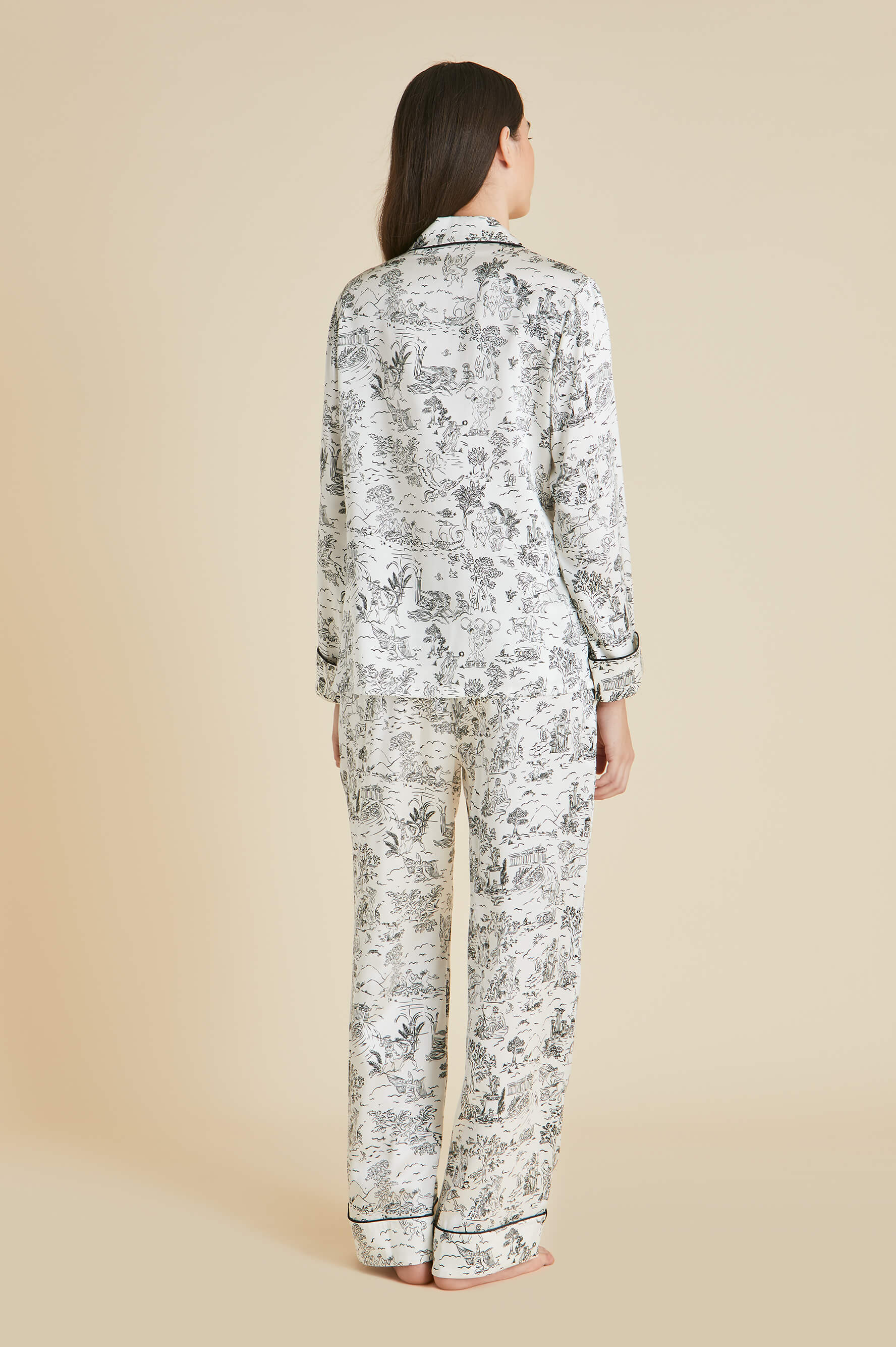 Lila Dioscuri Ivory Toile de Jouy Pyjamas in Silk Satin