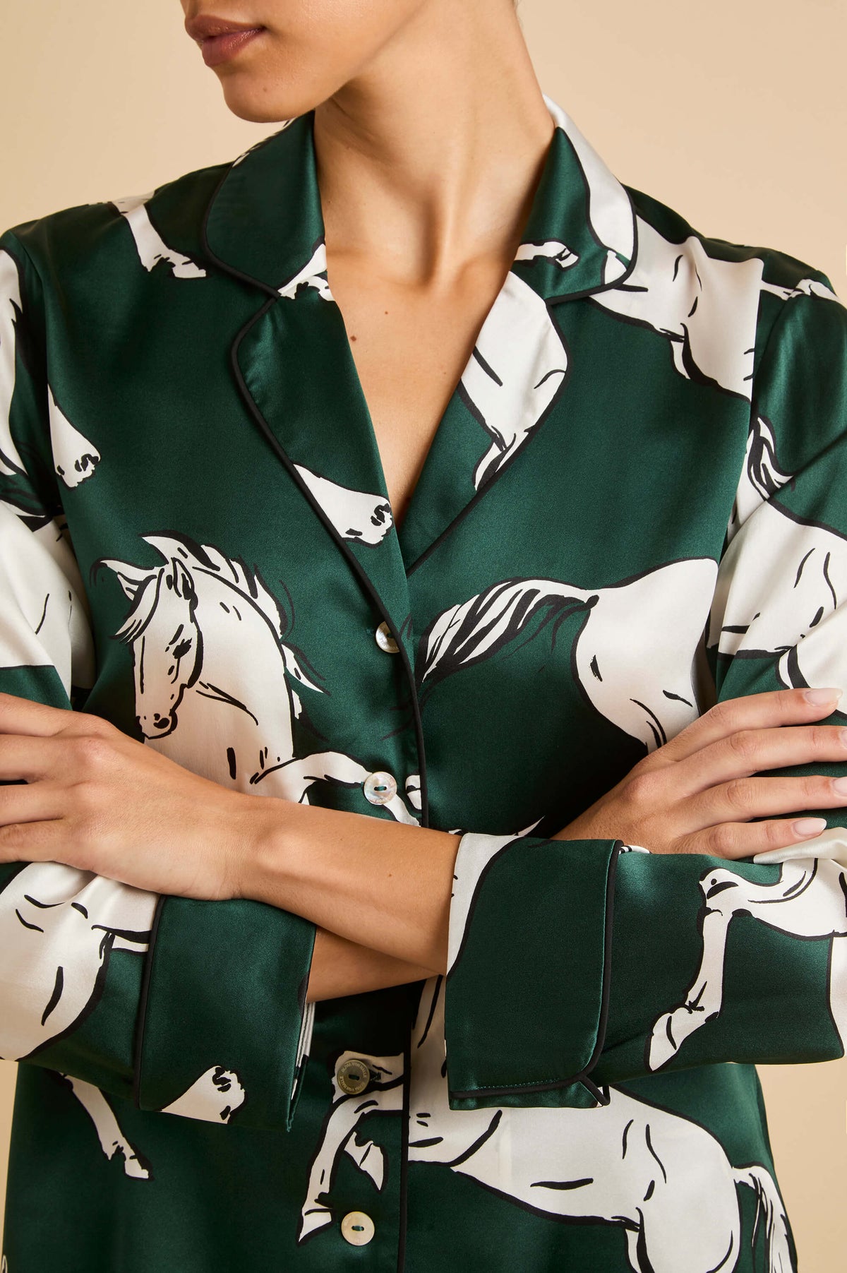 Lila Equora Green Horse Pyjamas in Silk Satin