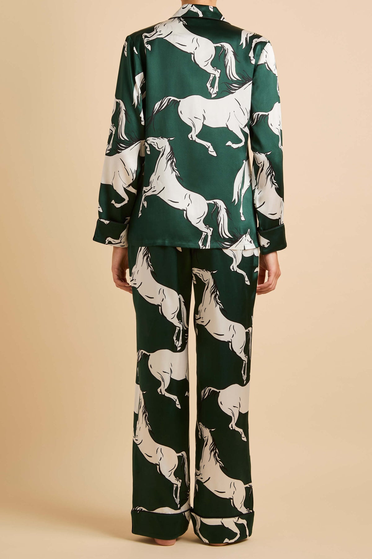 Lila Equora Green Horse Pyjamas in Silk Satin