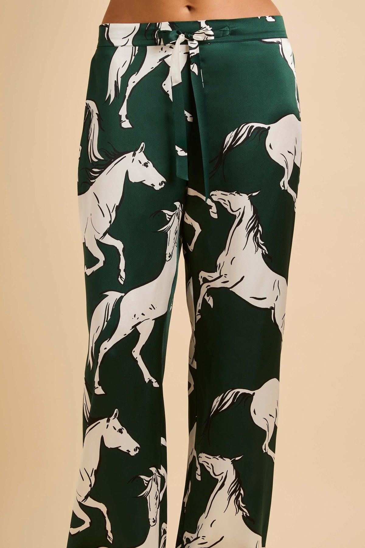 Lila Equora Green Horse Pyjamas in Silk Satin
