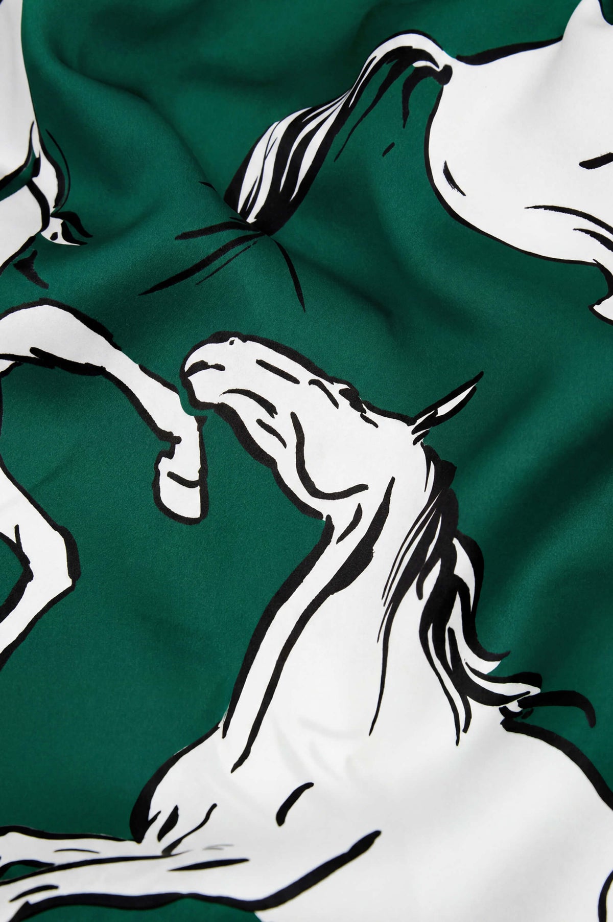 Lila Equora Green Horse Pyjamas in Silk Satin