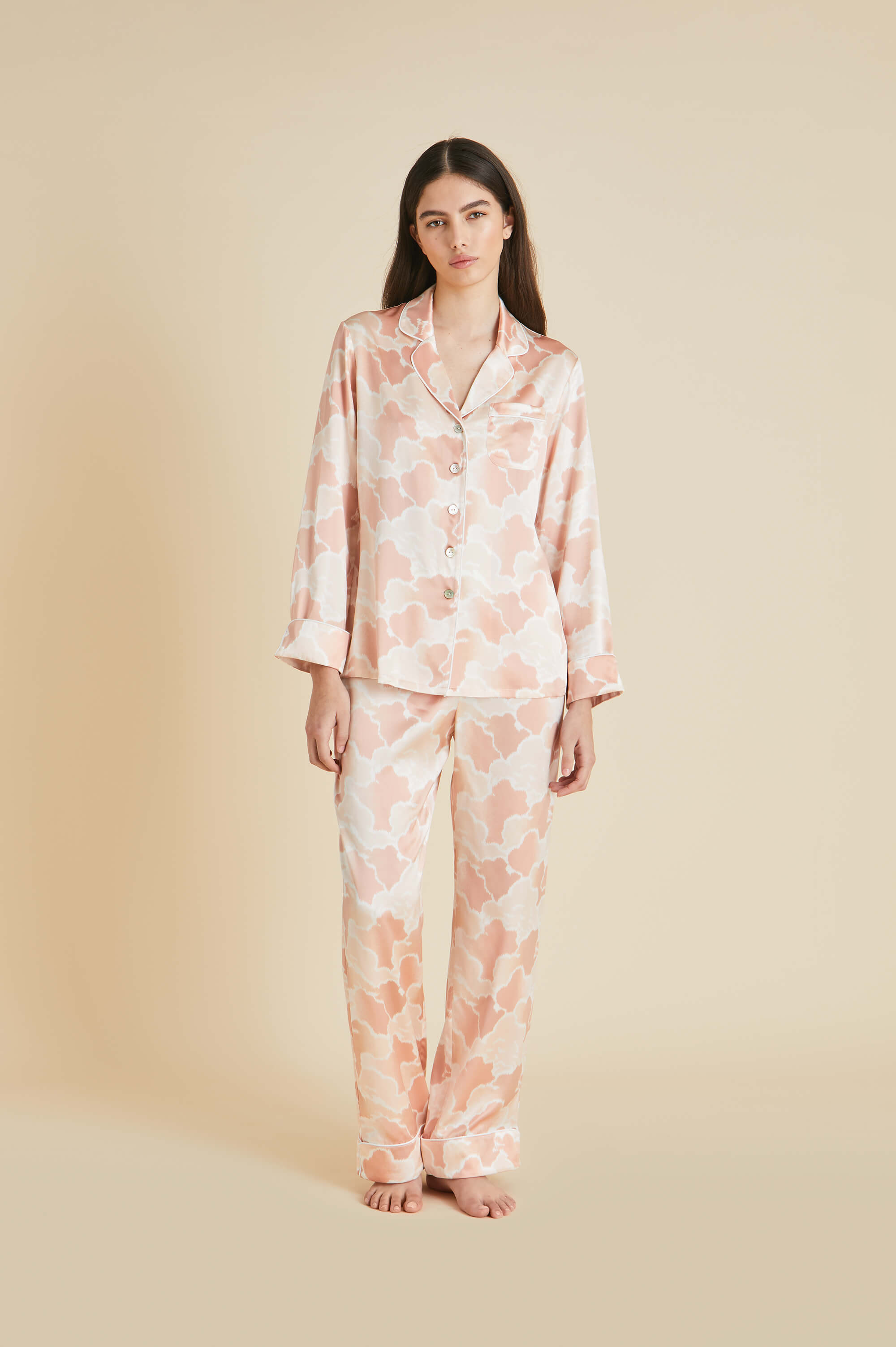 Lila Icarus Peach Cloud Pyjamas in Silk Satin