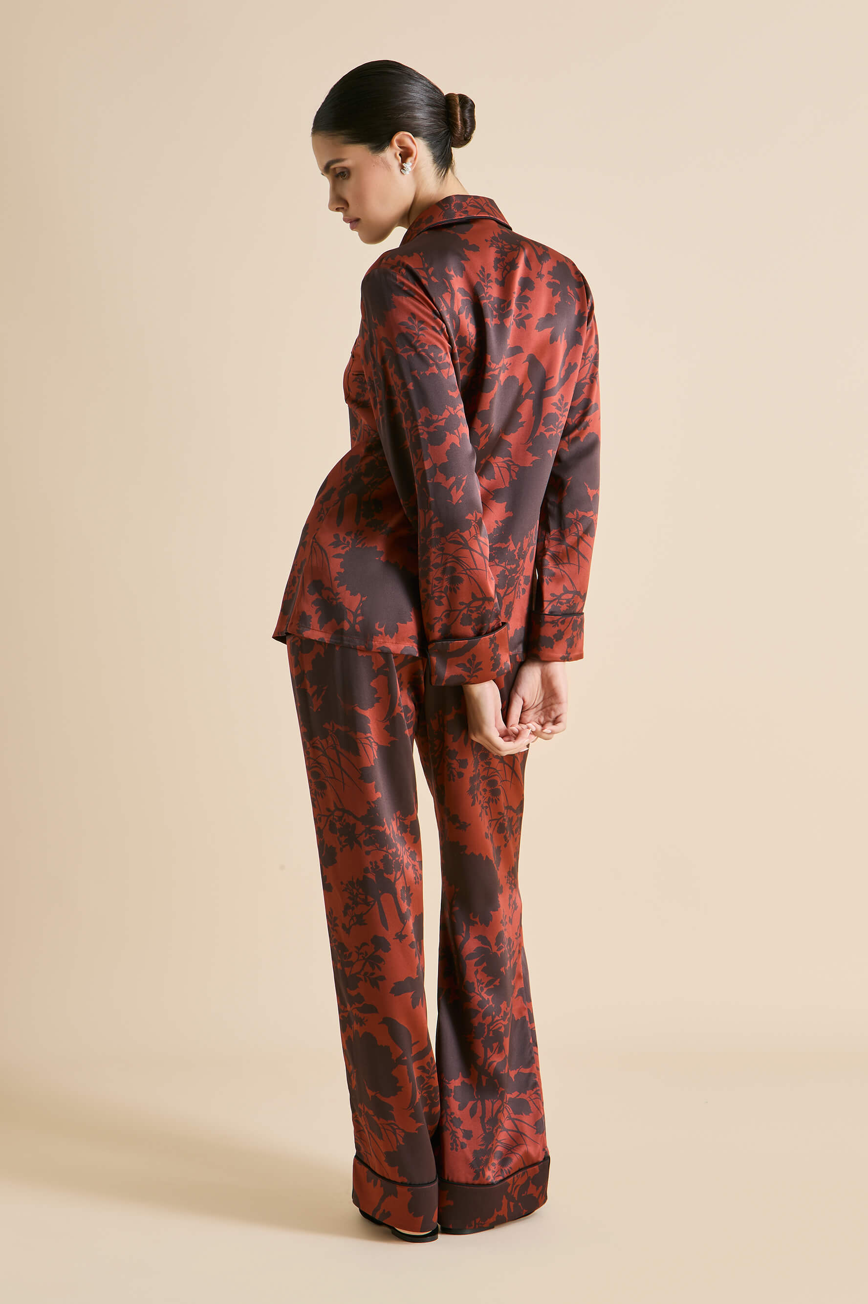 Lila Lalanne Burgundy Floral Pyjamas in Silk Satin