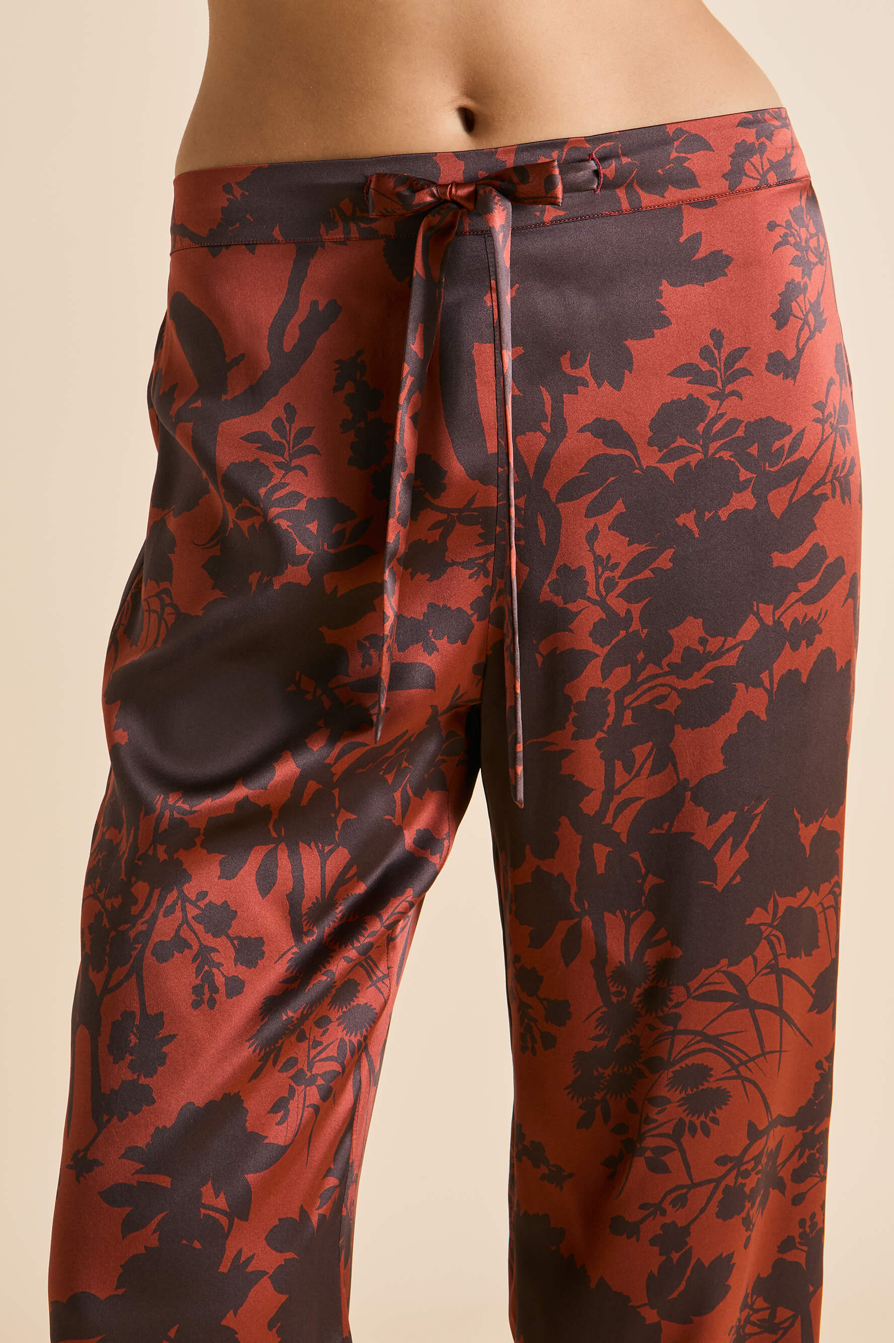 Lila Lalanne Burgundy Floral Pyjamas in Silk Satin