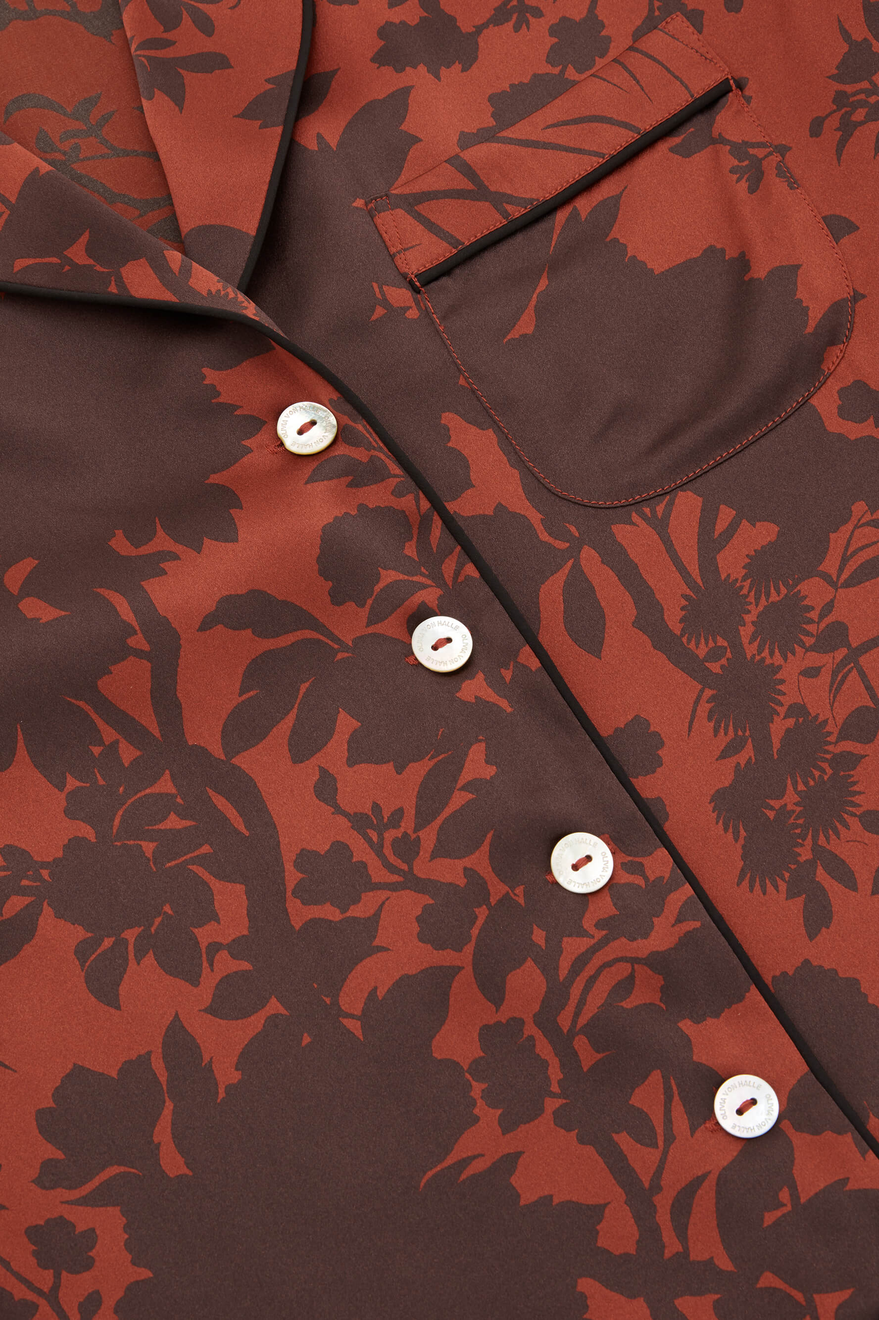 Lila Lalanne Burgundy Floral Pyjamas in Silk Satin