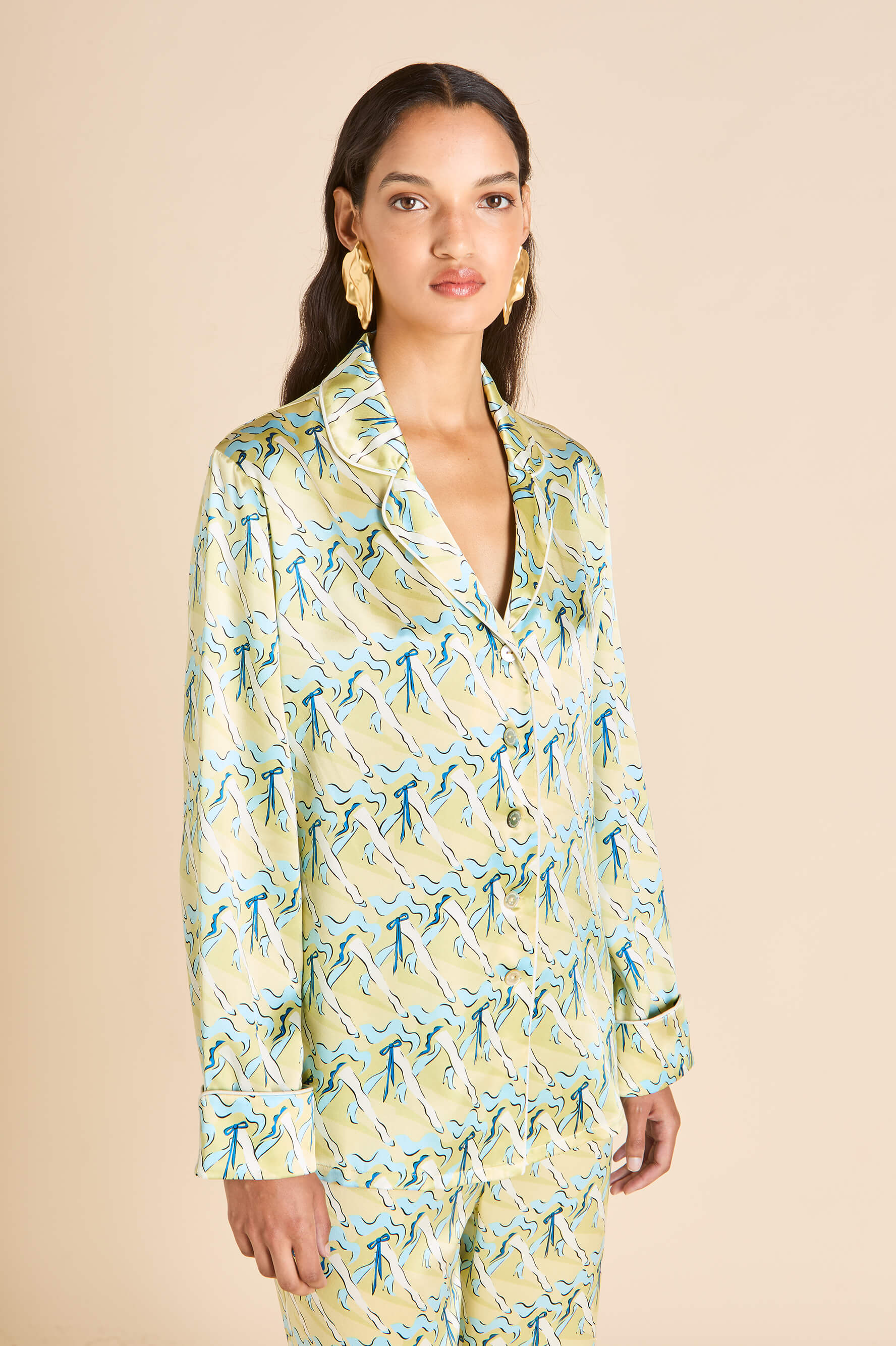 lila loulou yellow can-can pyjamas in silk satin 