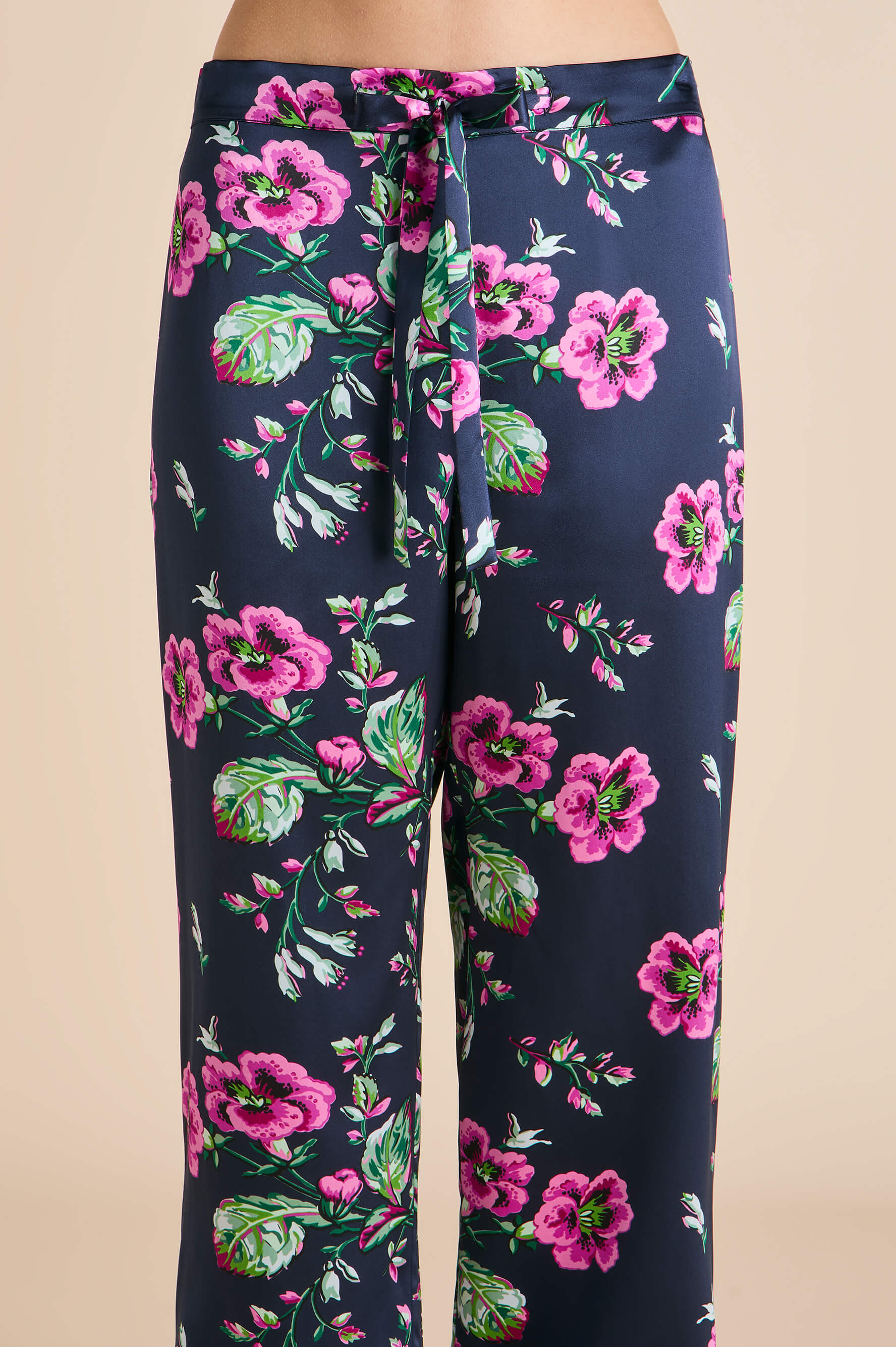 Lila Madison Navy Floral Pyjamas in Silk Satin