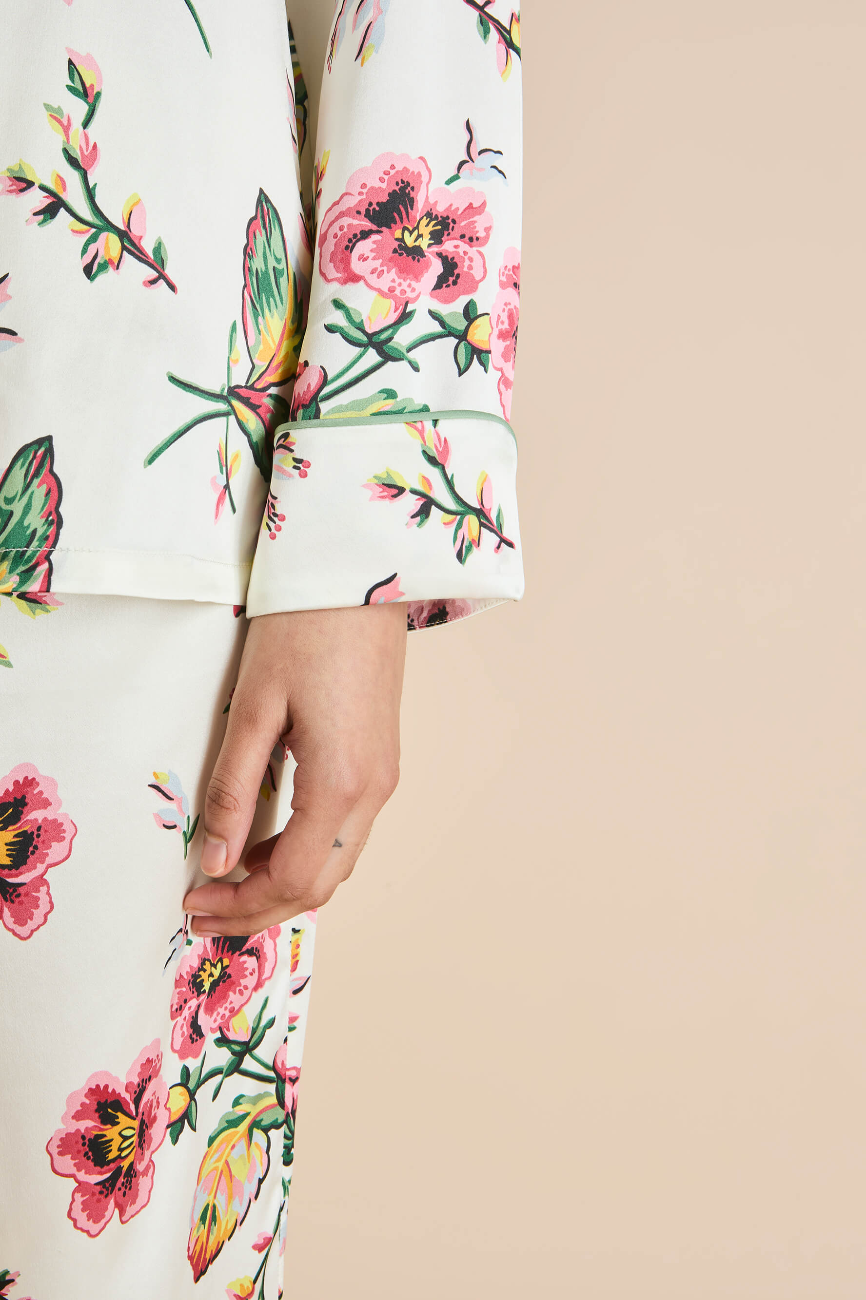 Lila Maugham Ivory Floral Pyjamas in Silk Satin