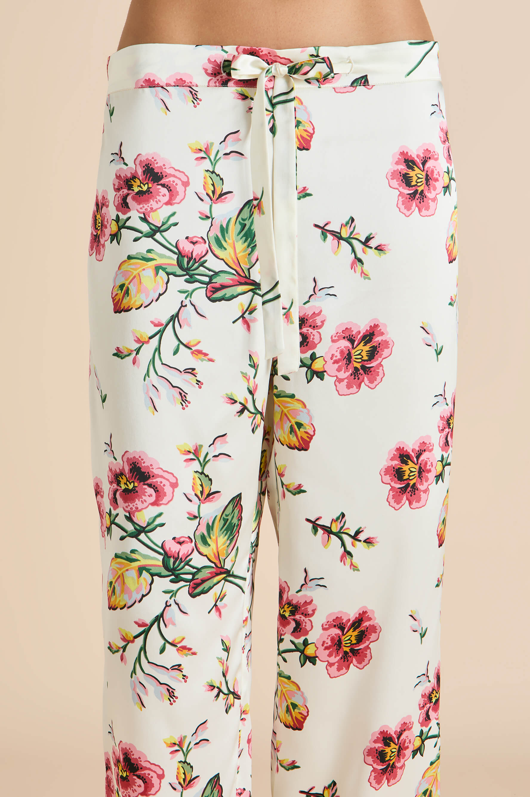 Lila Maugham Ivory Floral Pyjamas in Silk Satin