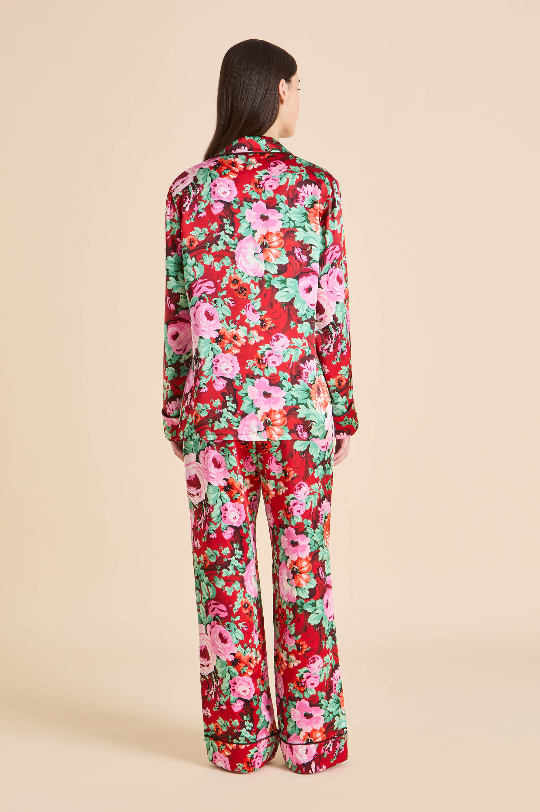 Lila Moulin Red Floral Pyjamas in Silk Satin