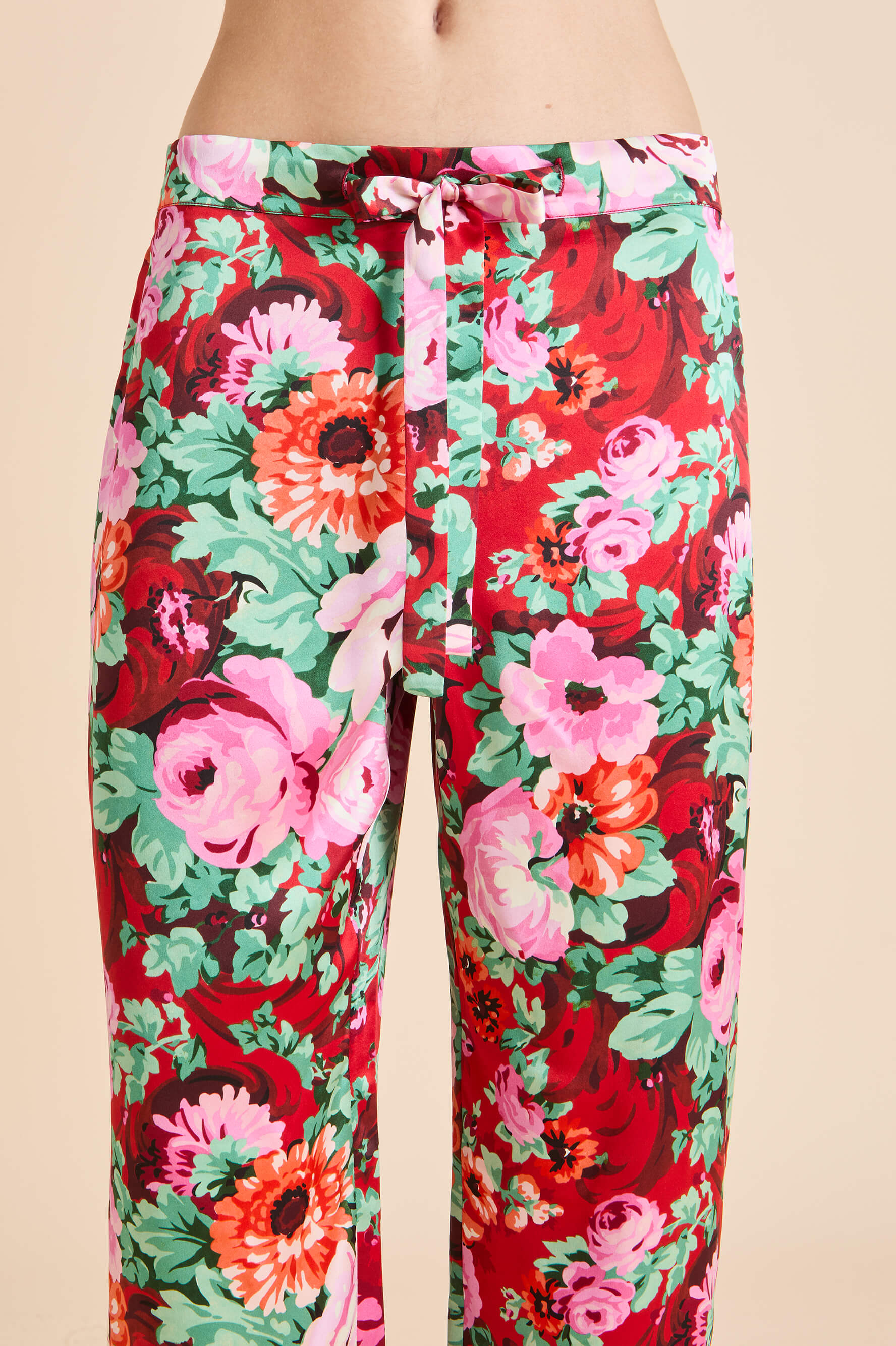 Lila Moulin Red Floral Pyjamas in Silk Satin