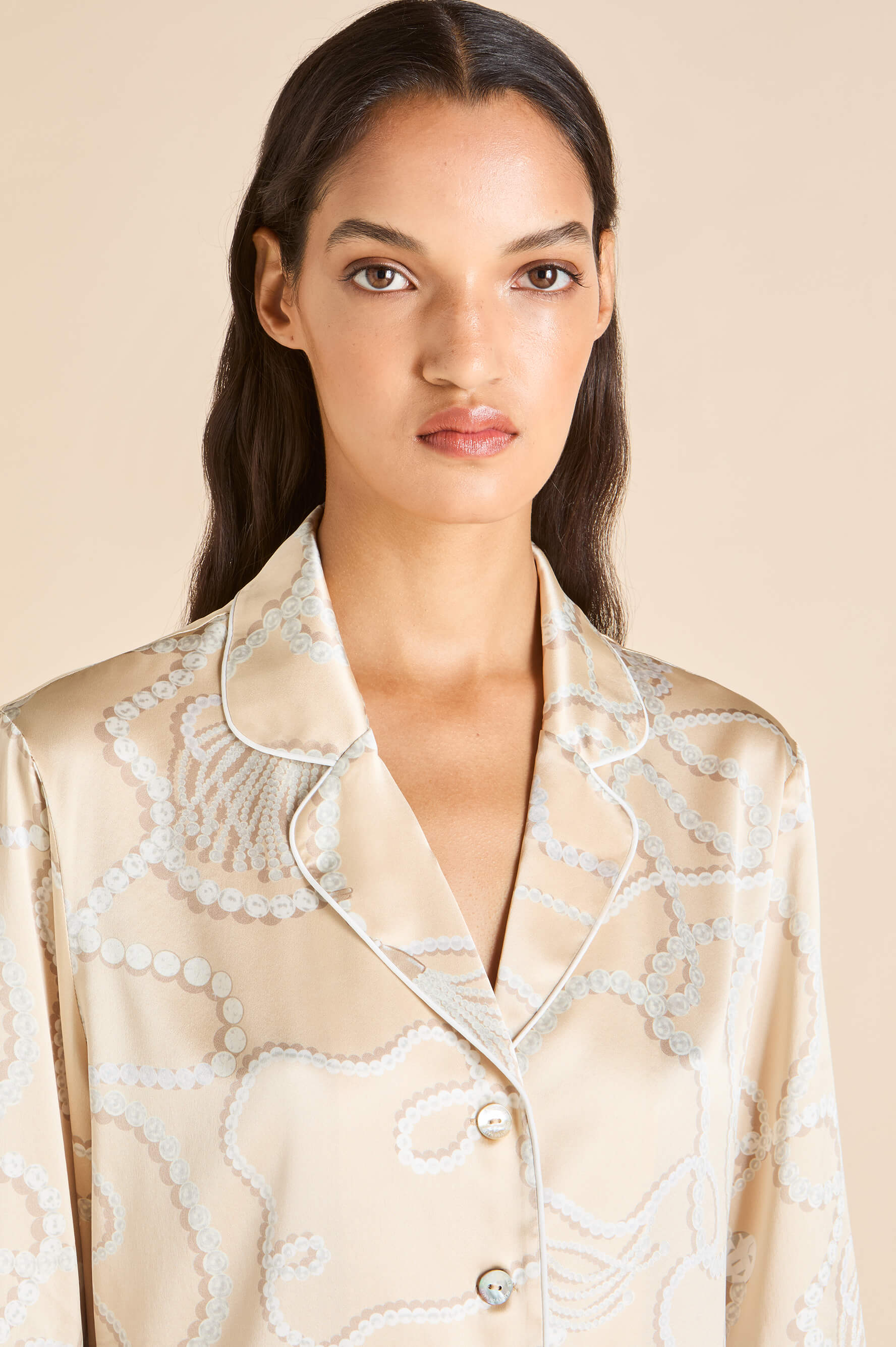 Lila Pearl Pink Jewel Pyjamas in Silk Satin