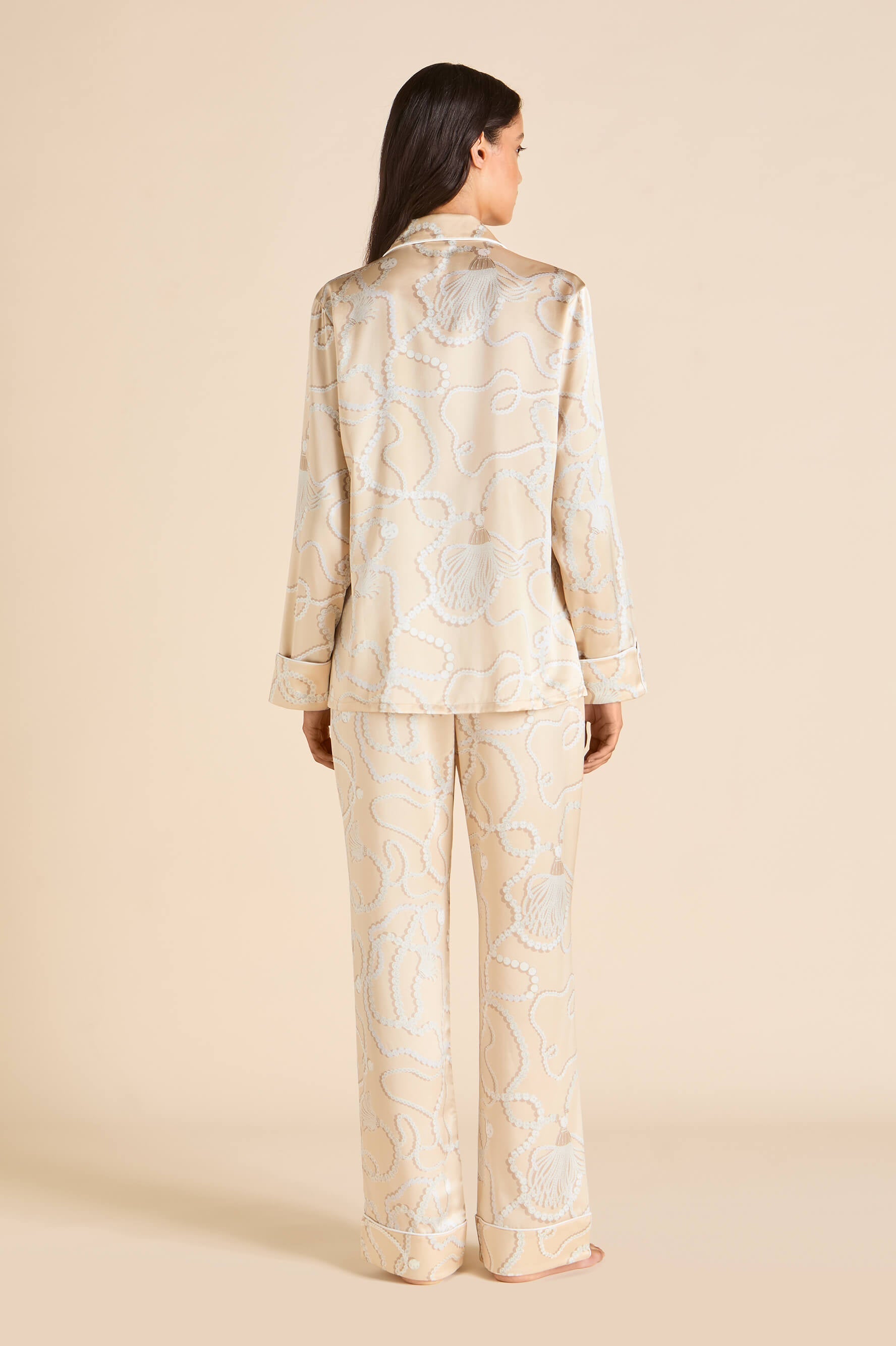 Lila Pearl Pink Jewel Pyjamas in Silk Satin