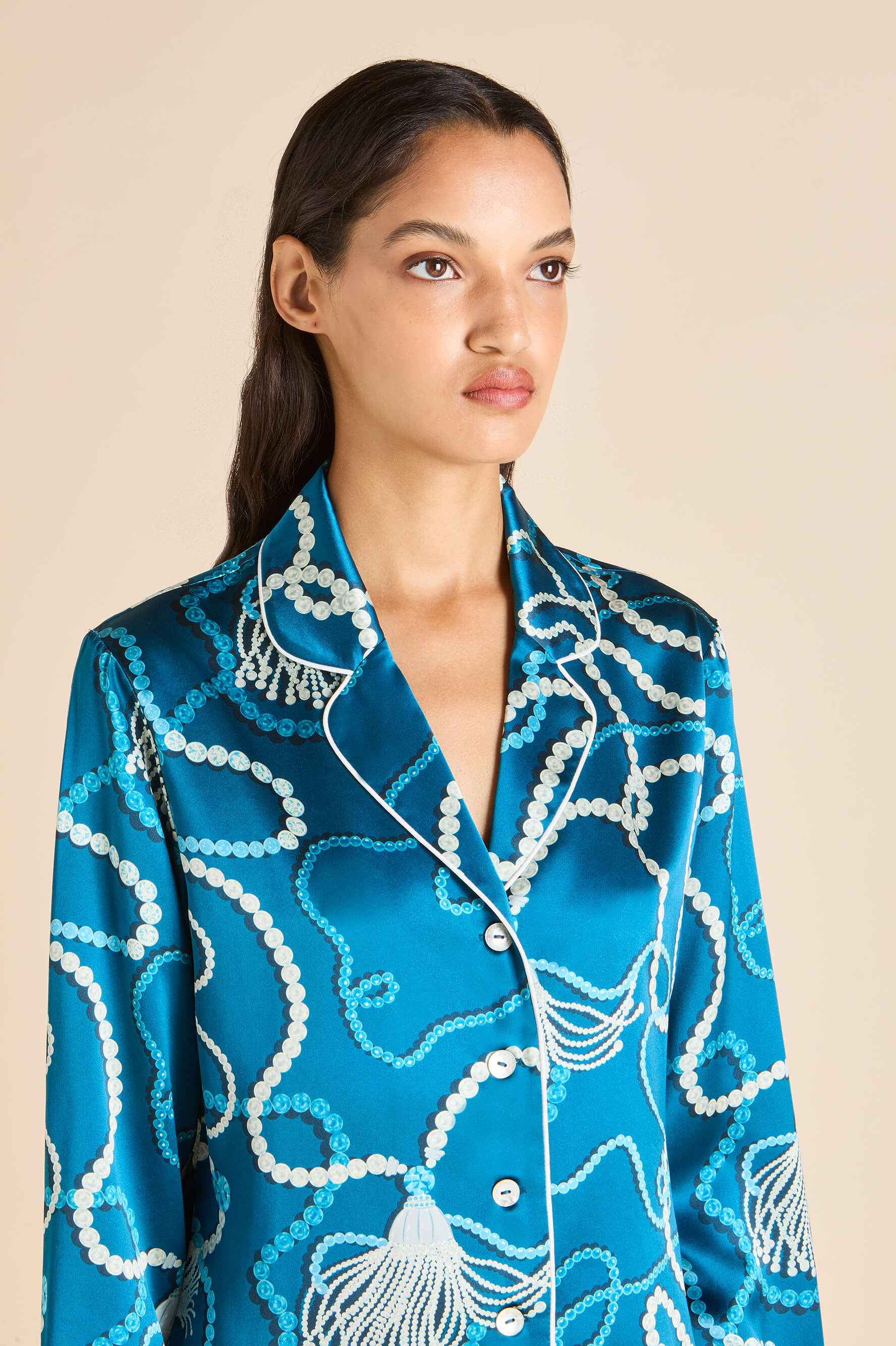 Lila Periwinkle Blue Jewel Pyjamas in Silk Satin