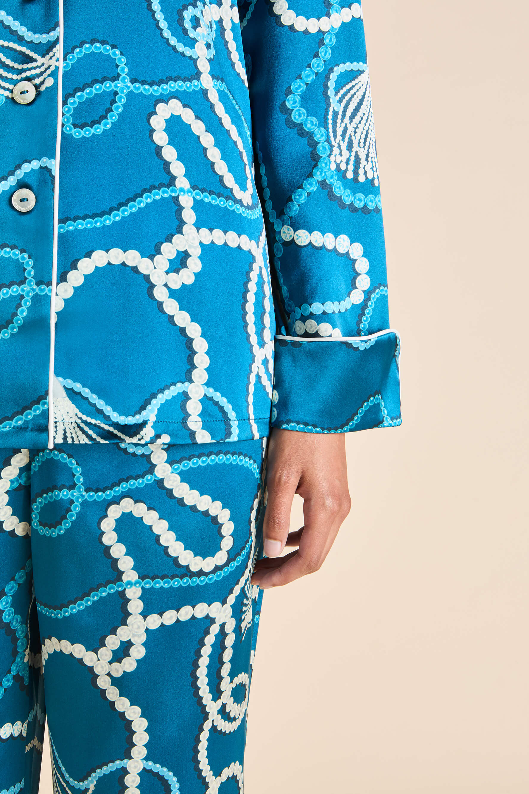lila periwinkle blue jewel pyjamas in silk satin 