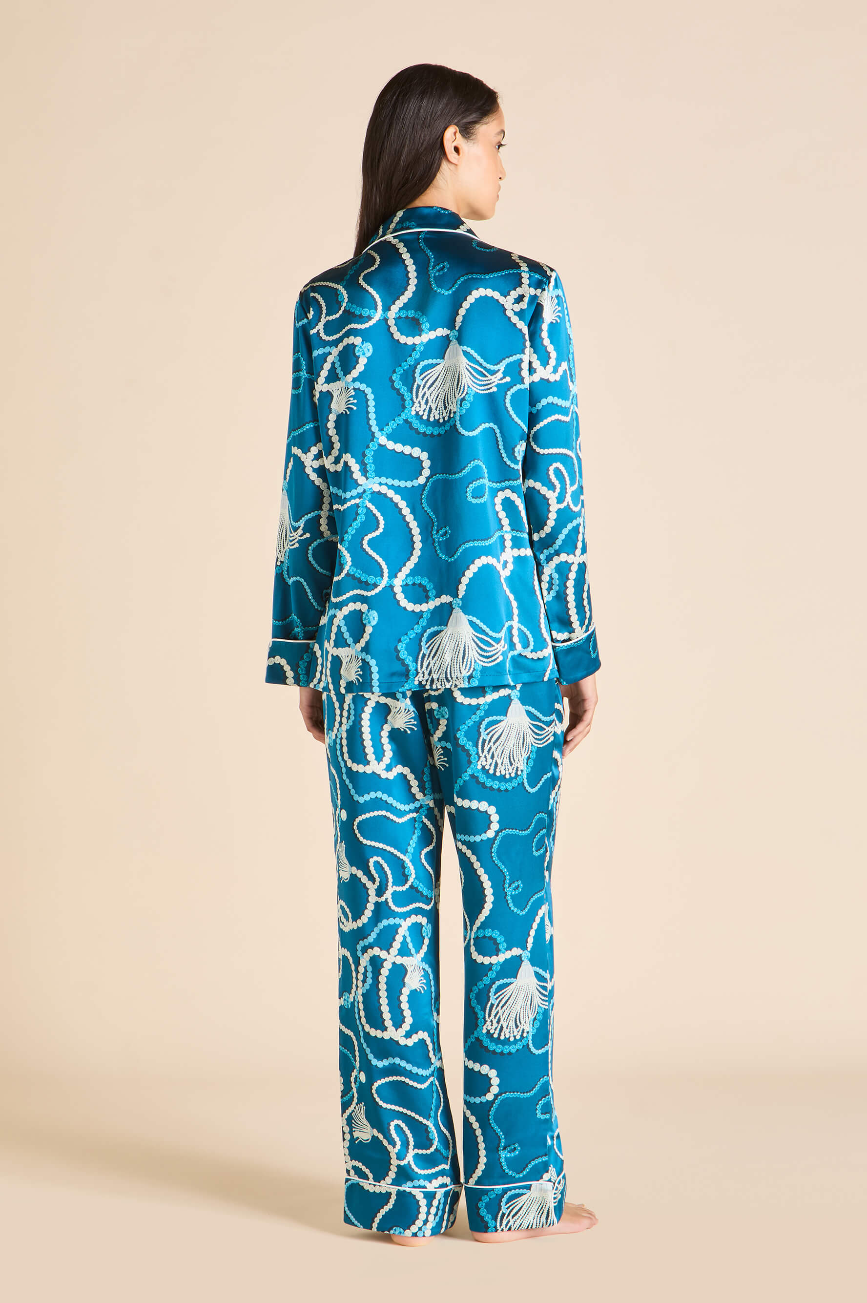 Lila Periwinkle Blue Jewel Pajamas in Silk Satin
