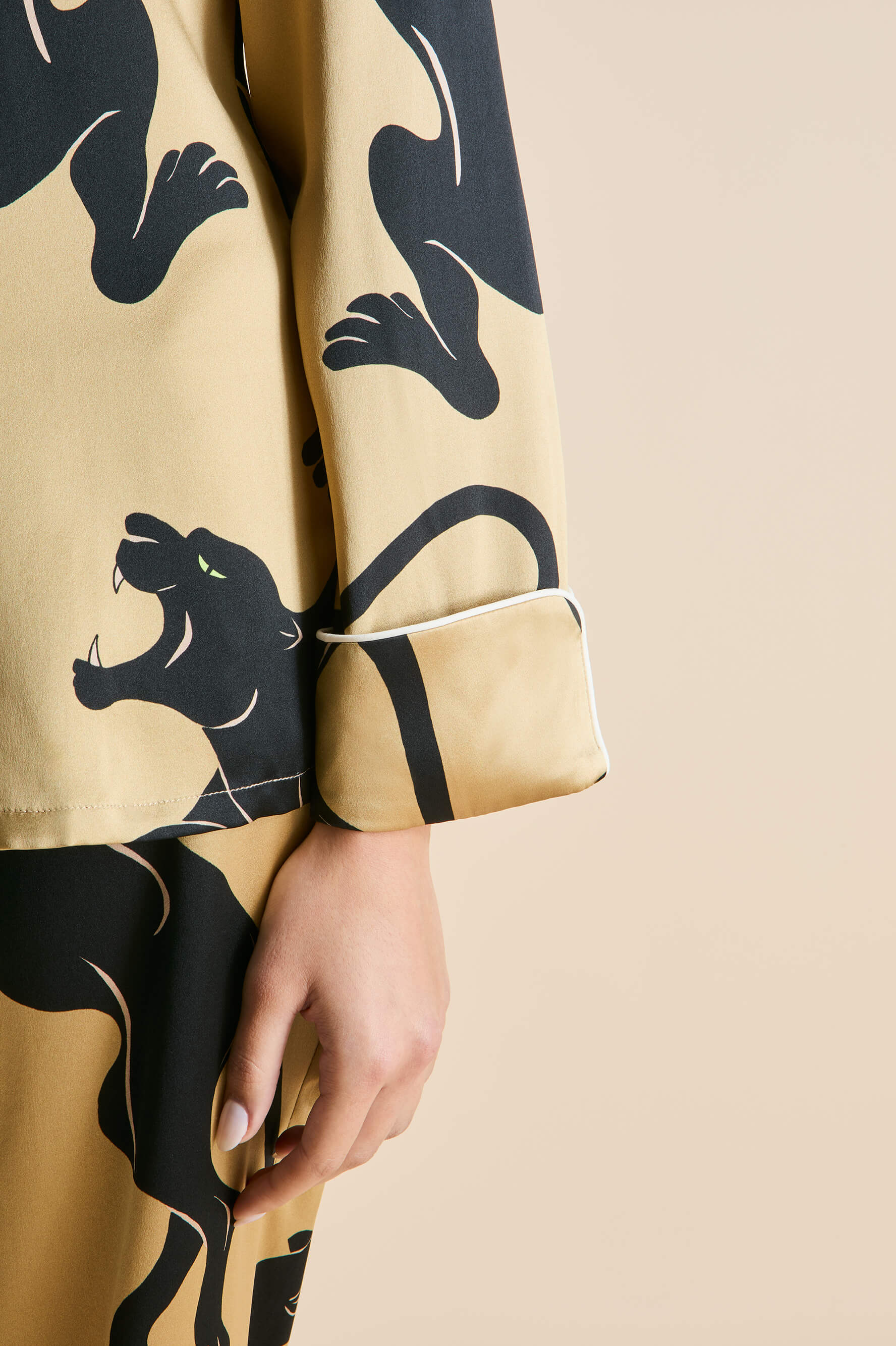 Lila Perriand Gold Panther Pyjamas in Silk Satin