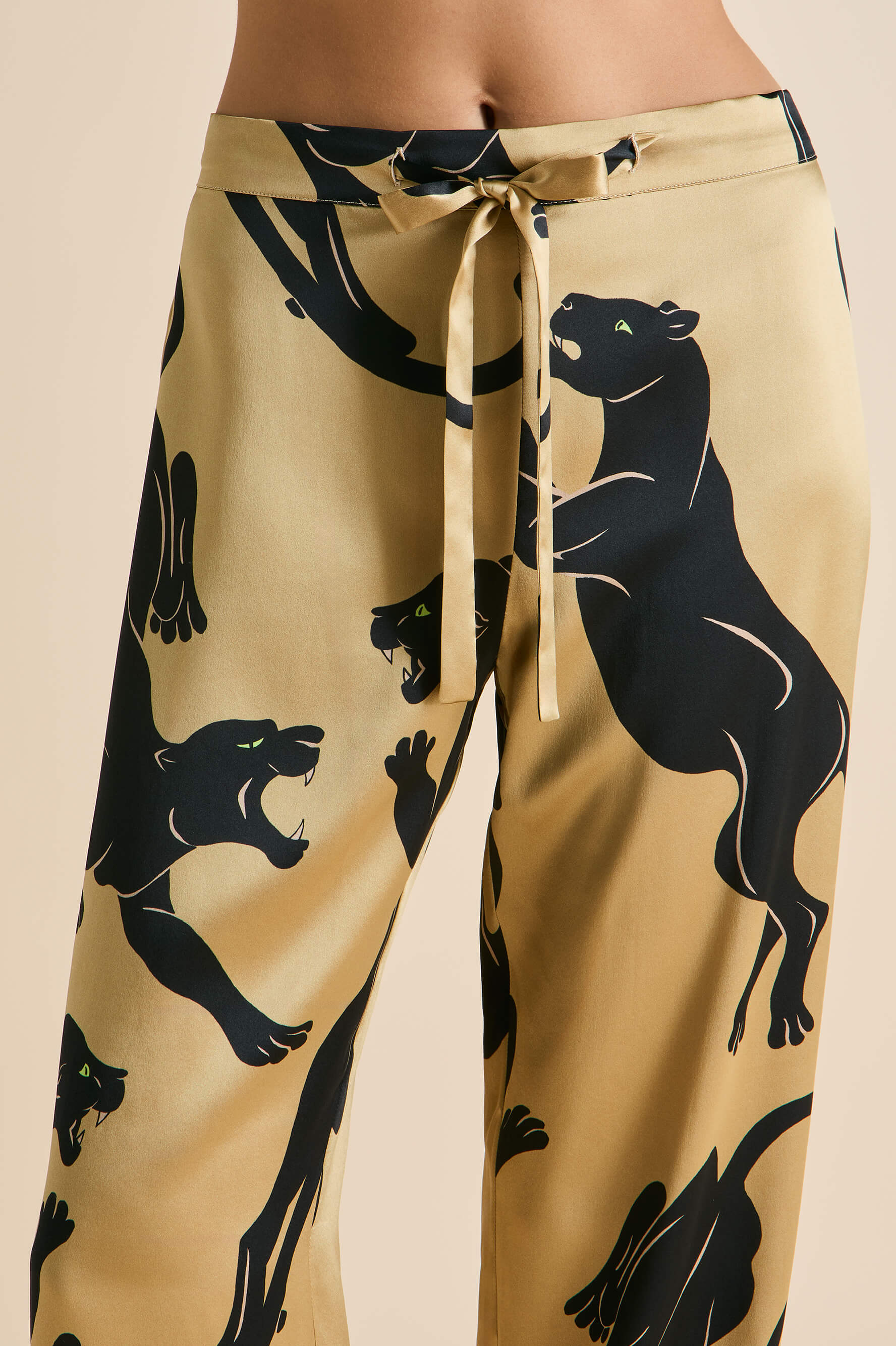 Lila Perriand Gold Panther Pyjamas in Silk Satin