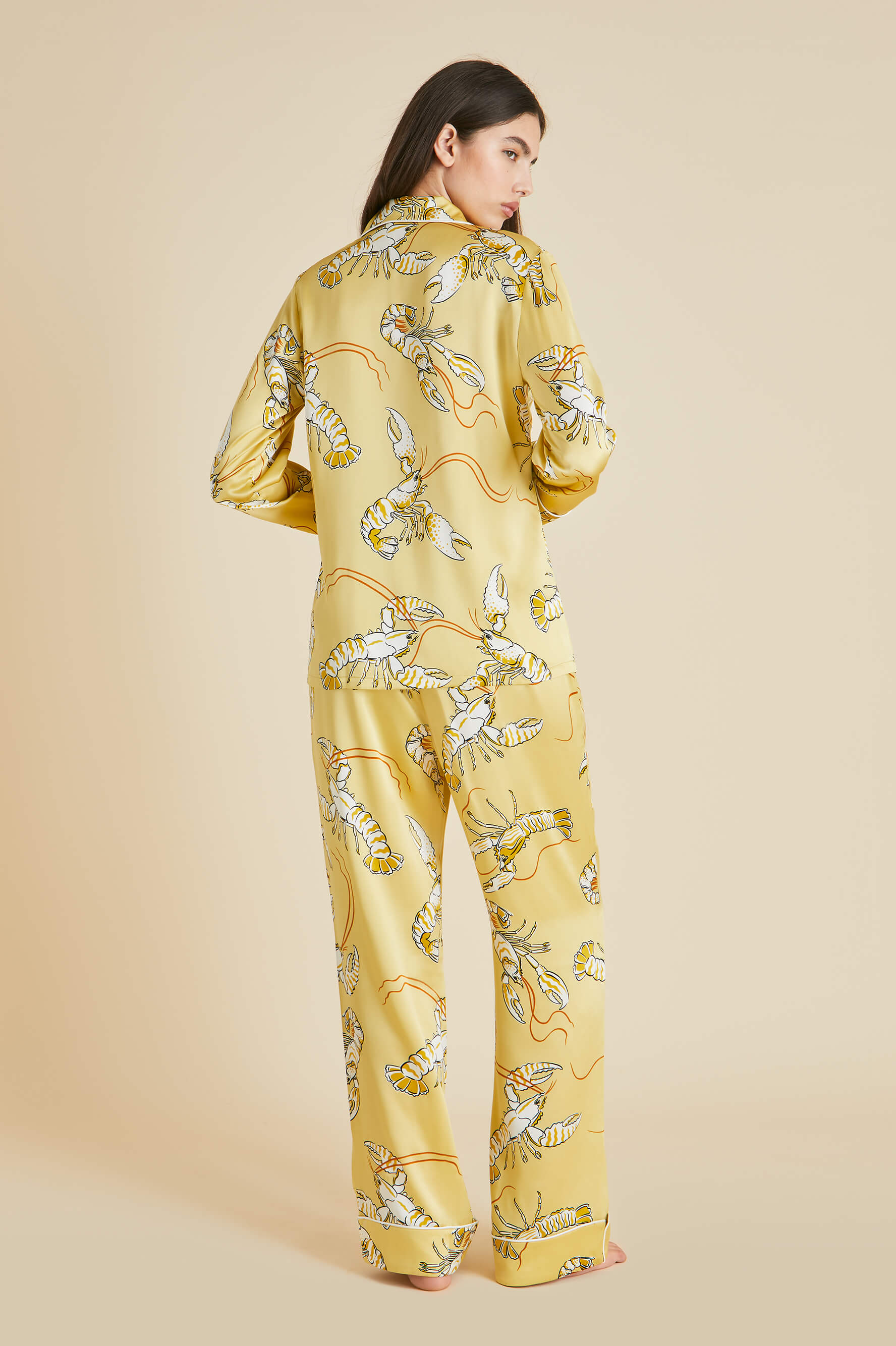 Lila Perseus Yellow Lobster Pyjamas in Silk Satin
