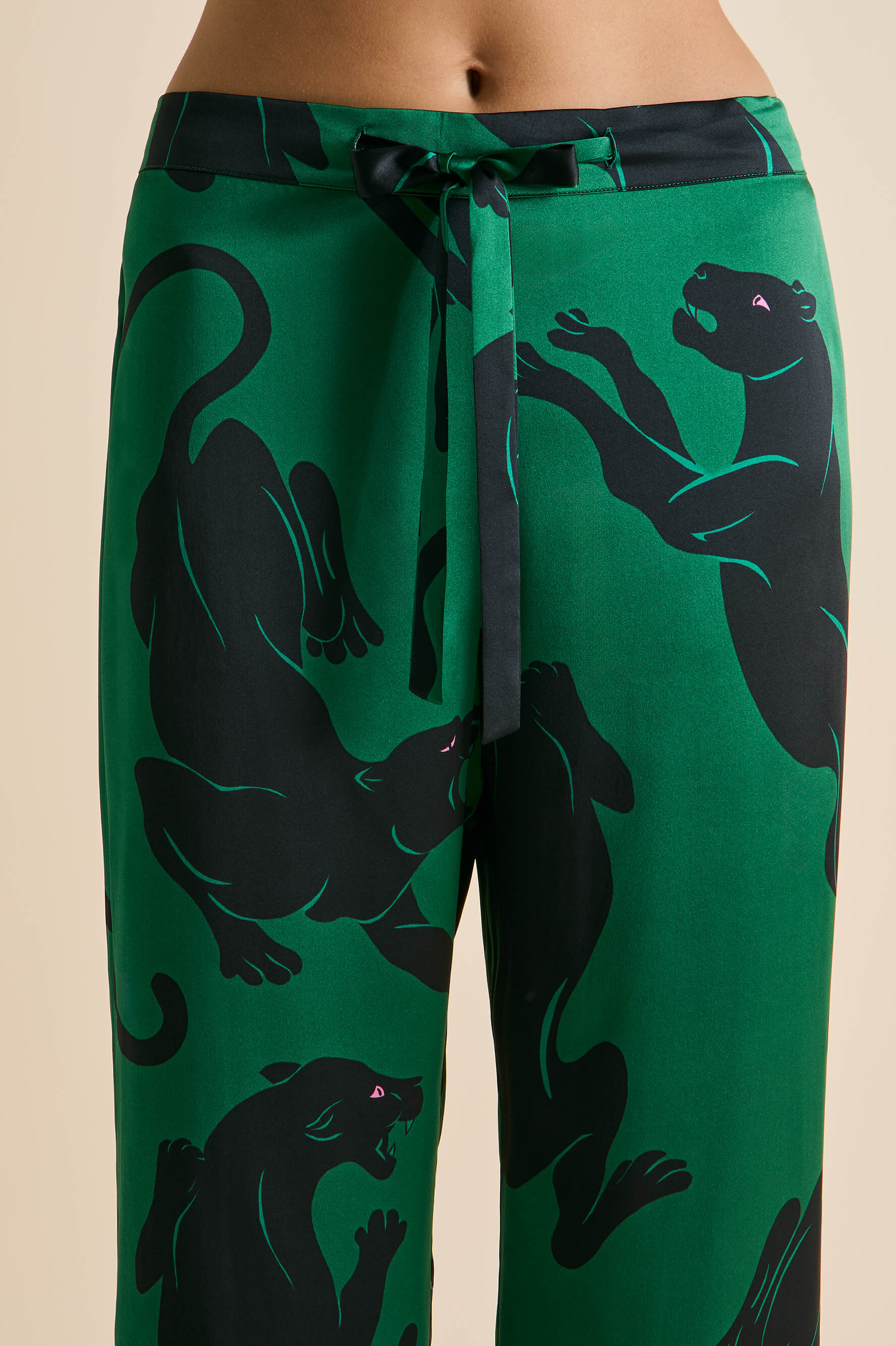 Lila Poiret Green Panther Pyjamas in Silk Satin