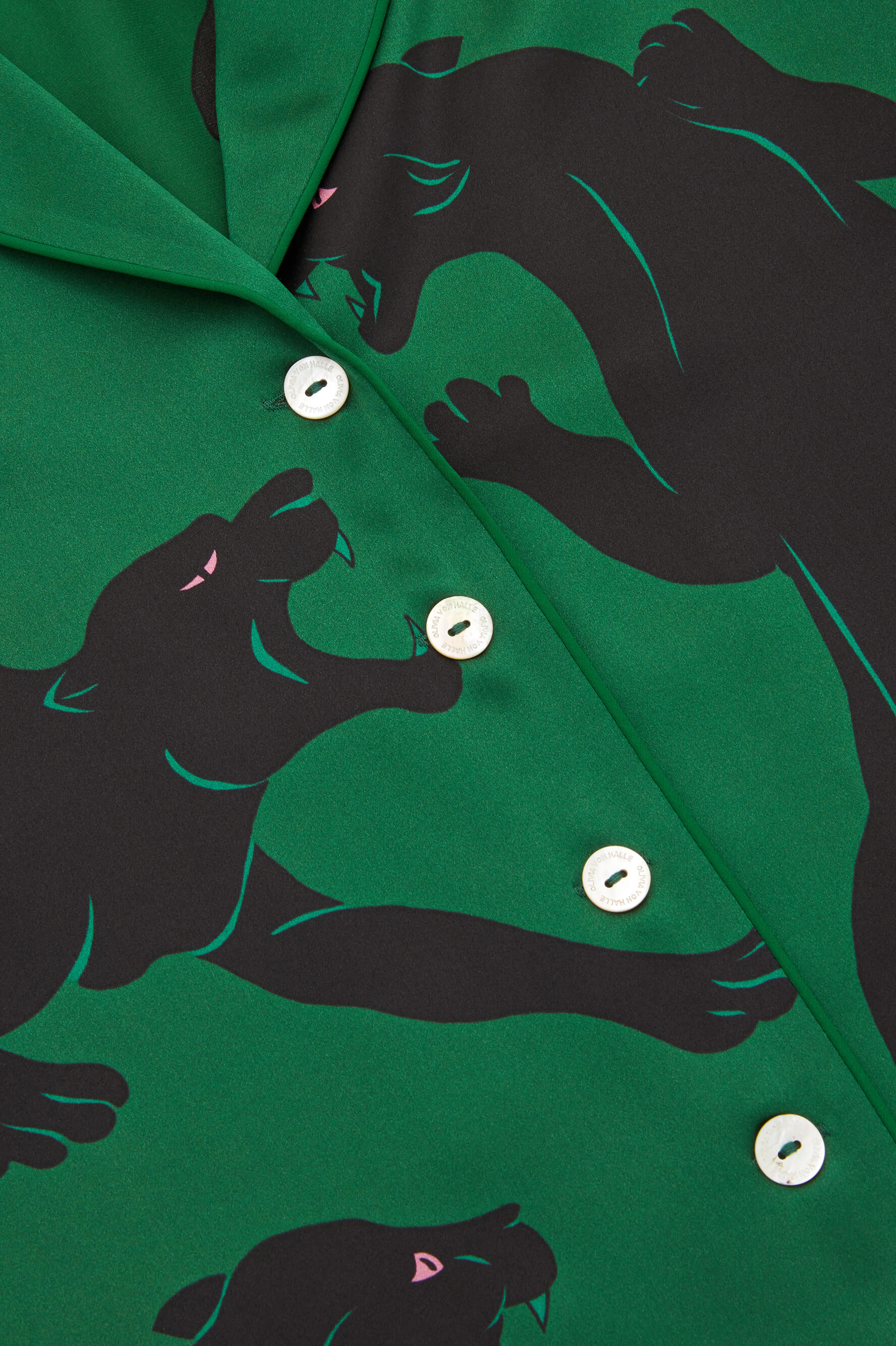 Lila Poiret Green Panther Pyjamas in Silk Satin