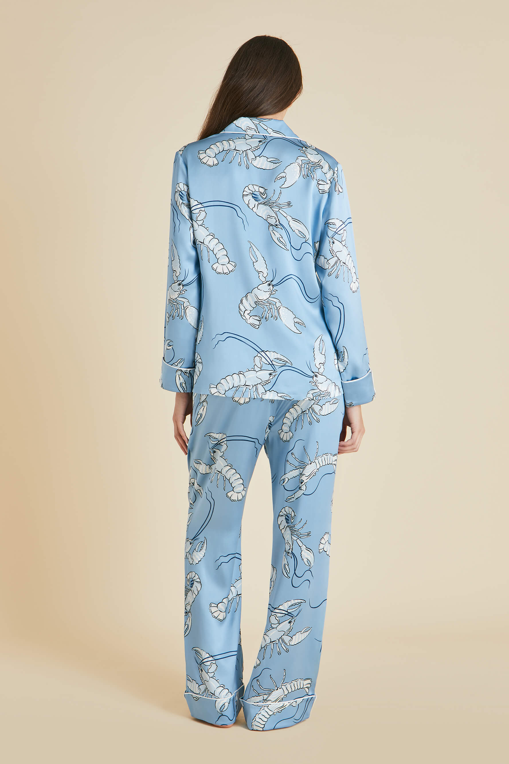 Lila Poseidon Blue Lobster Pyjamas in Silk Satin