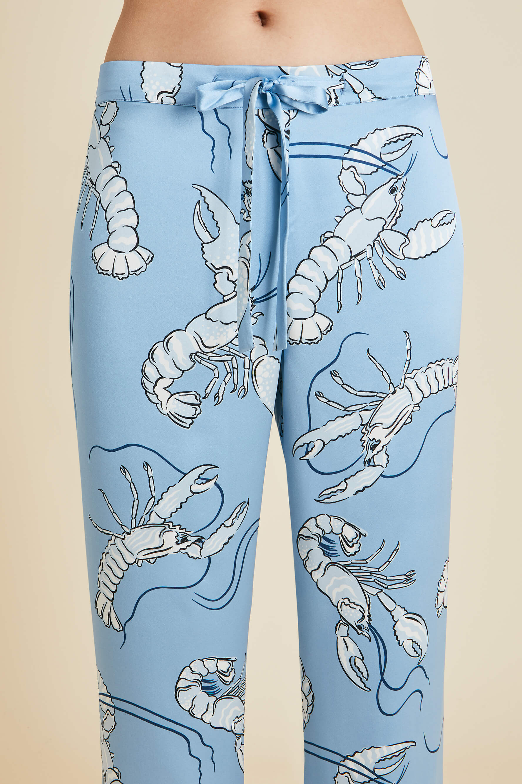 Lila Poseidon Blue Lobster Pyjamas in Silk Satin